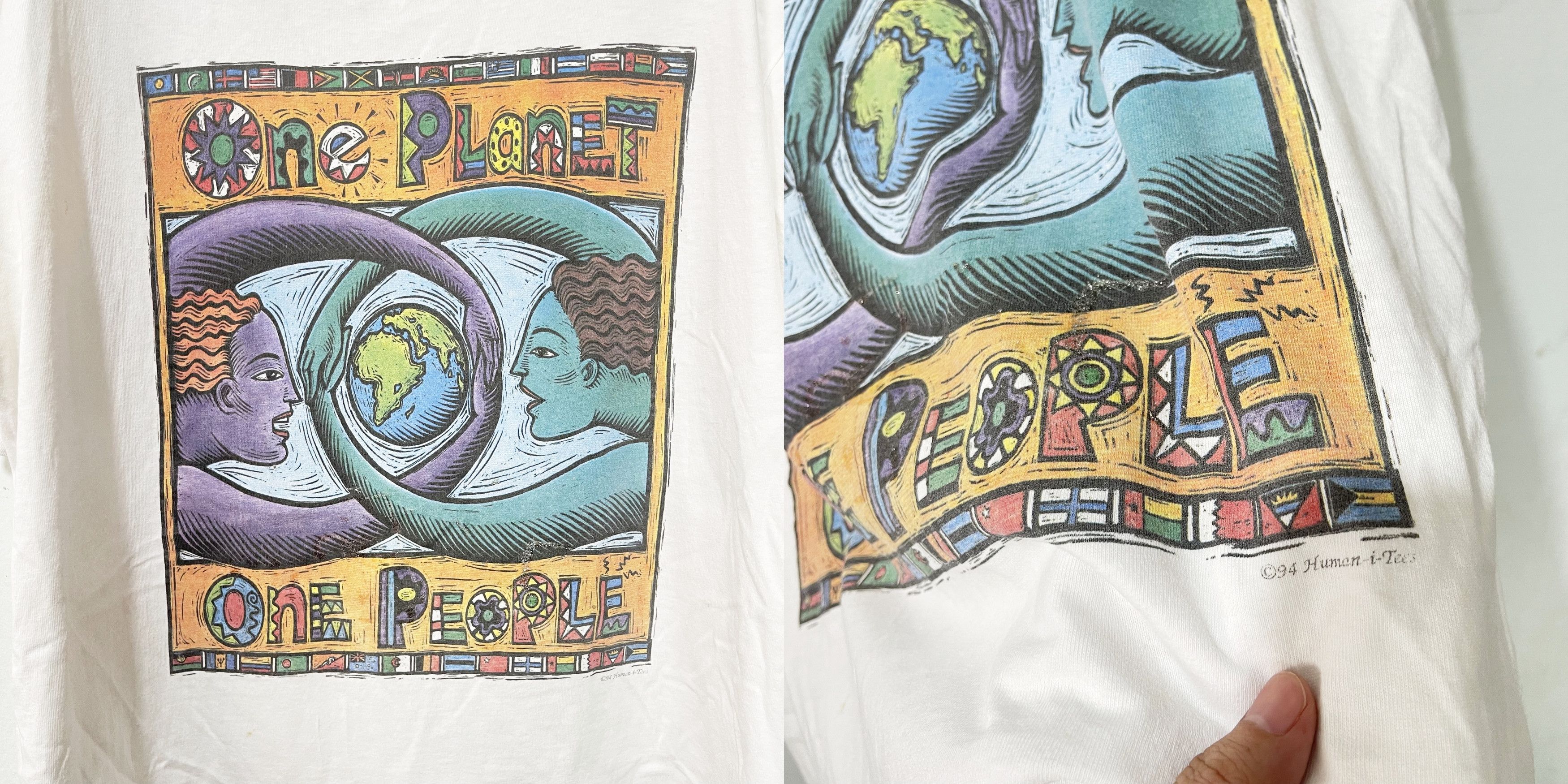 Vintage Vintage 90s One Planet One People T-Shirt Size US L / EU 52-54 / 3 - 2 Thumbnail