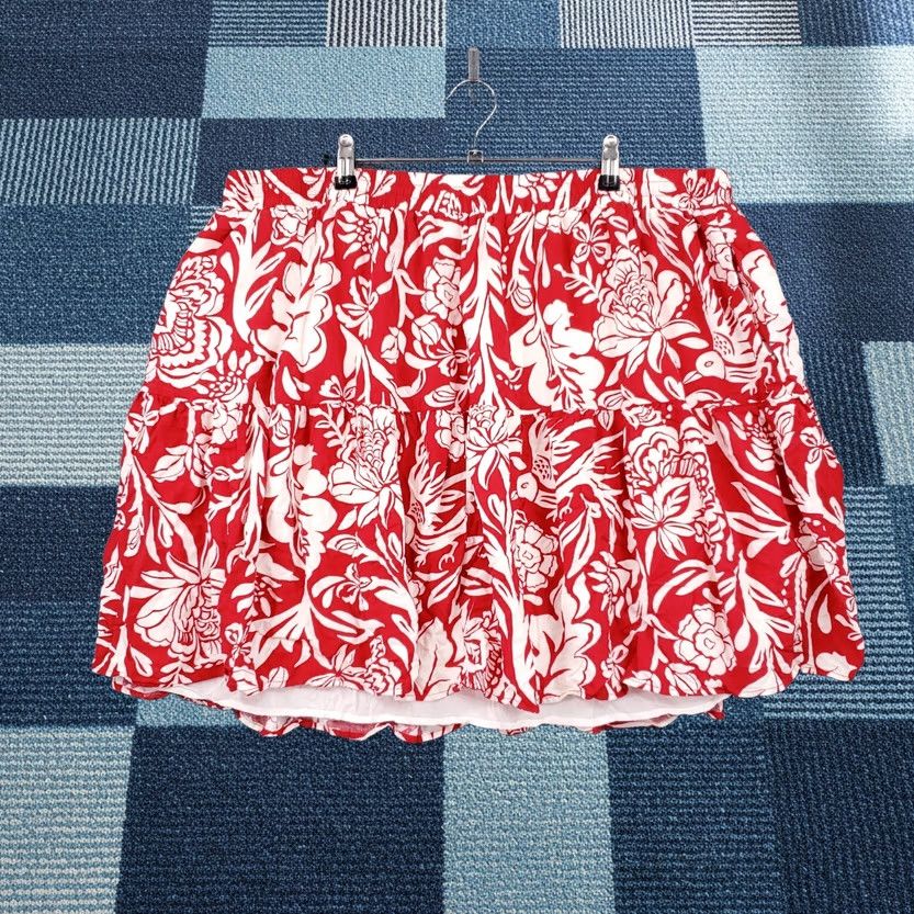 Vintage Knox Rose Skirt Women 1X Plus Red Floral Mini Tiered Boho Hawaiian Peasant Lined Size 40" / US 18 - 1 Thumbnail