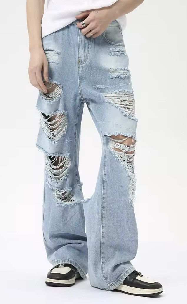 Japanese Brand × Vintage Y2K Ripped Hole Baggy Jean Size US 31 - 2 Thumbnail