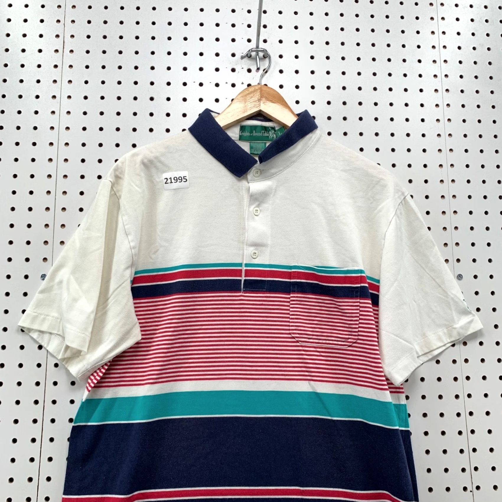 Vintage Knights Of Round Table Polo Shirt White Red Blue Striped Mens Large 21x28.5 Size US L / EU 52-54 / 3 - 2 Thumbnail
