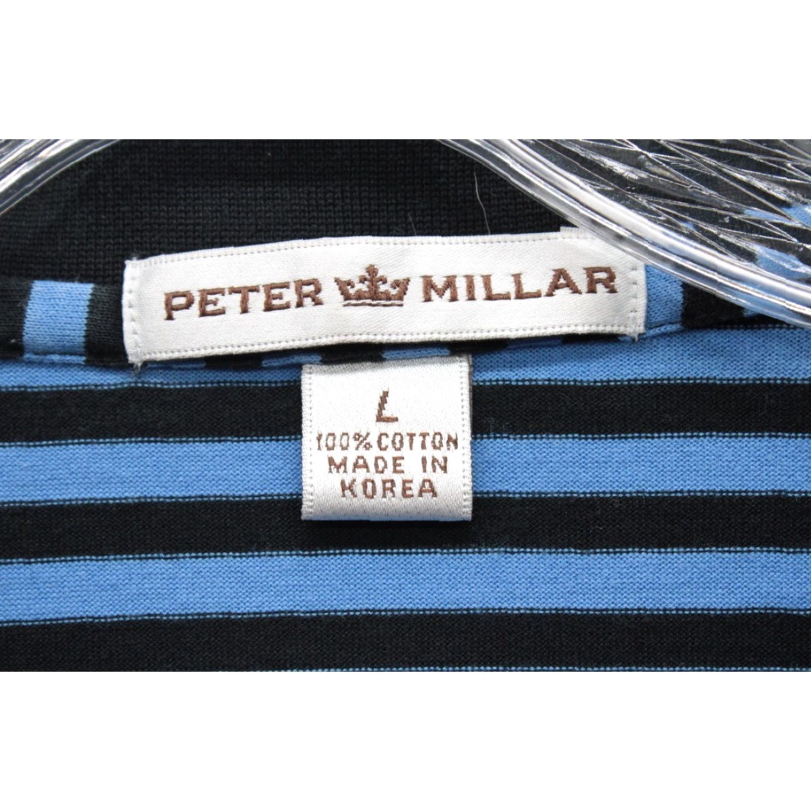 Peter Millar VINTAGE Peter Millar Polo Shirt Men's Large Blue Black Stripe Golf Embroidered Preppy Size US L / EU 52-54 / 3 - 3 Thumbnail