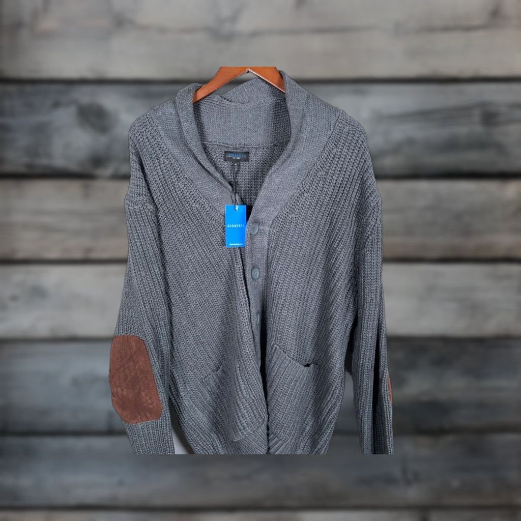 Vintage VINTAGE Gioberti Men's XL Cardigan Sweater Dark Gray Knit Heavyweight Casual Fall Spring Winter Elbow Patches 90s Size US XL / EU 56 / 4 - 1 Thumbnail