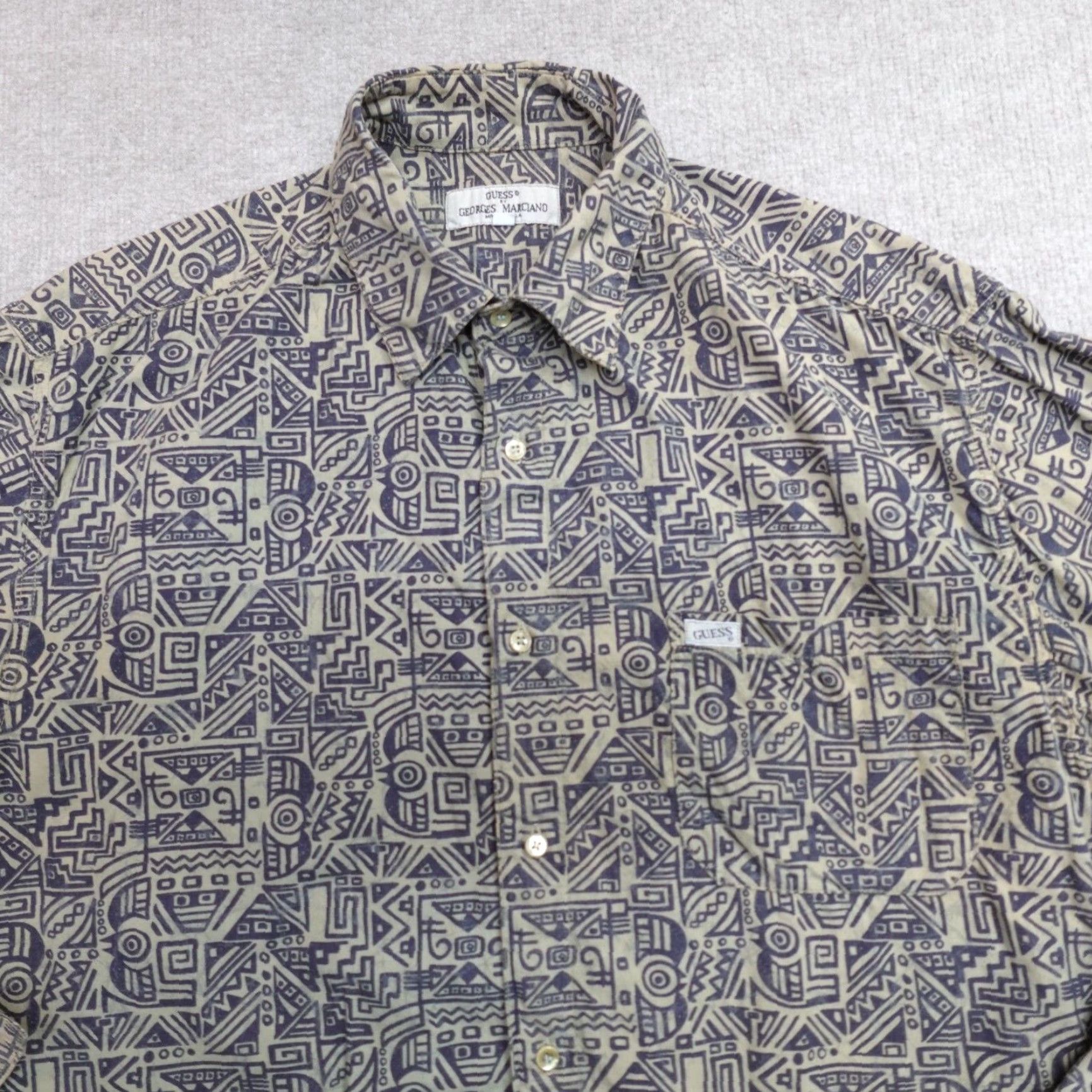Vintage VINTAGE American Vintage Guess Shirt Geometric Southwestern Print Button-Up Long Sleeve Collared Cotton Green Beige L Mens Size US L / EU 52-54 / 3 - 2 Thumbnail