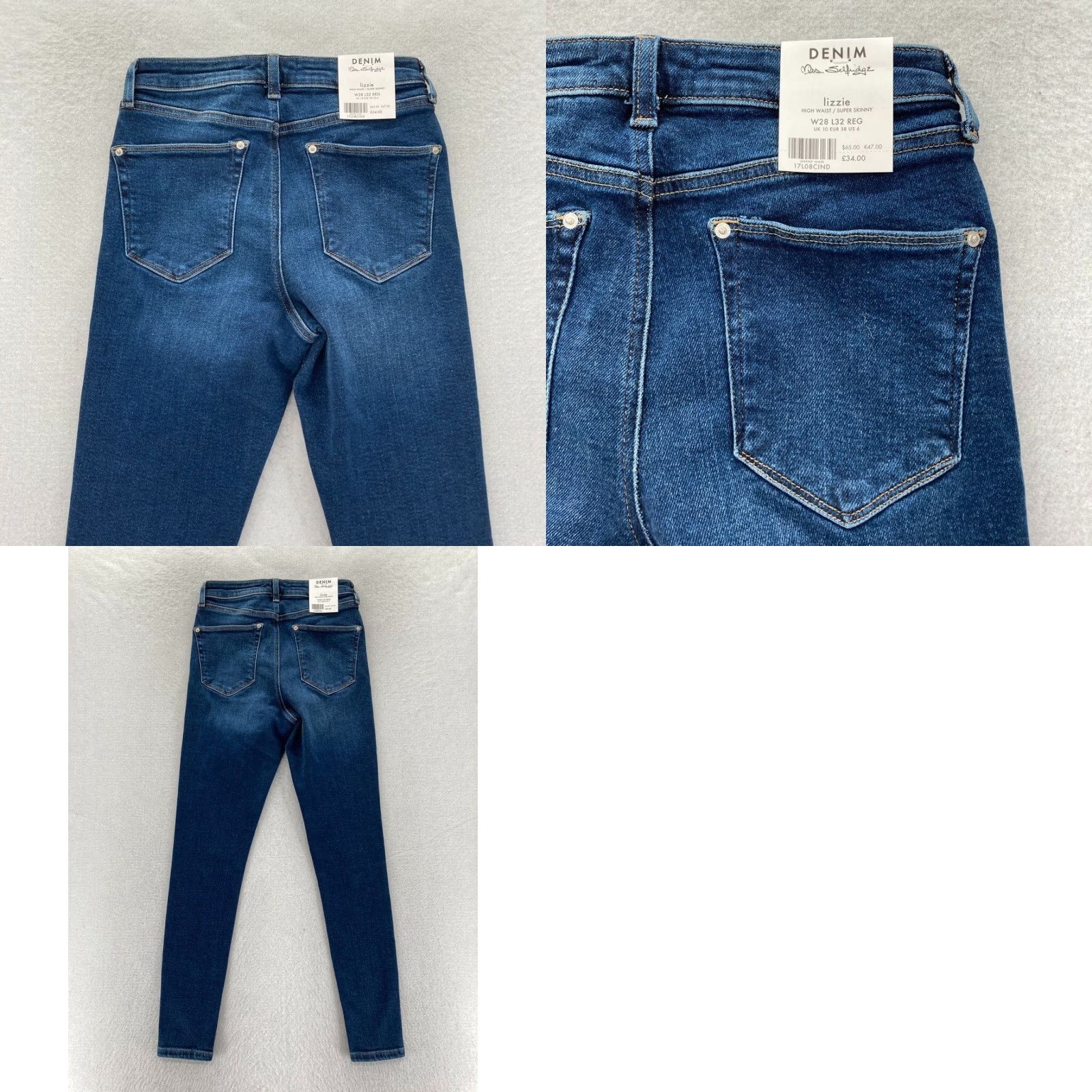 Vintage Mis Selfridge Lizzie Jean Women's 6 Skinny Ankle Dark Wash Blue Distressed Denim Size 26" / US 2 / IT 38 - 9 Thumbnail