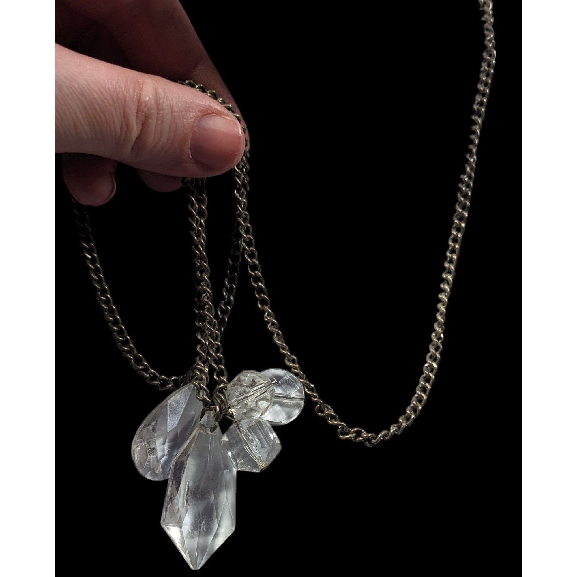 American Eagle Outfitters Y2K AEO Clear Gem Cluster Necklace With Silver Tone Chain Size ONE SIZE - 2 Thumbnail