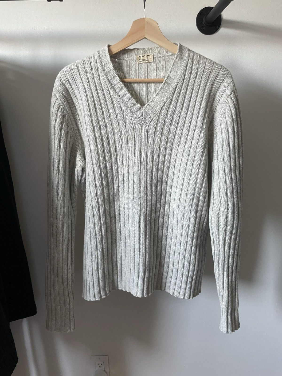 image of 1997 Helmut Lang V-Neck Sweater in Grey, Men's (Size Medium)