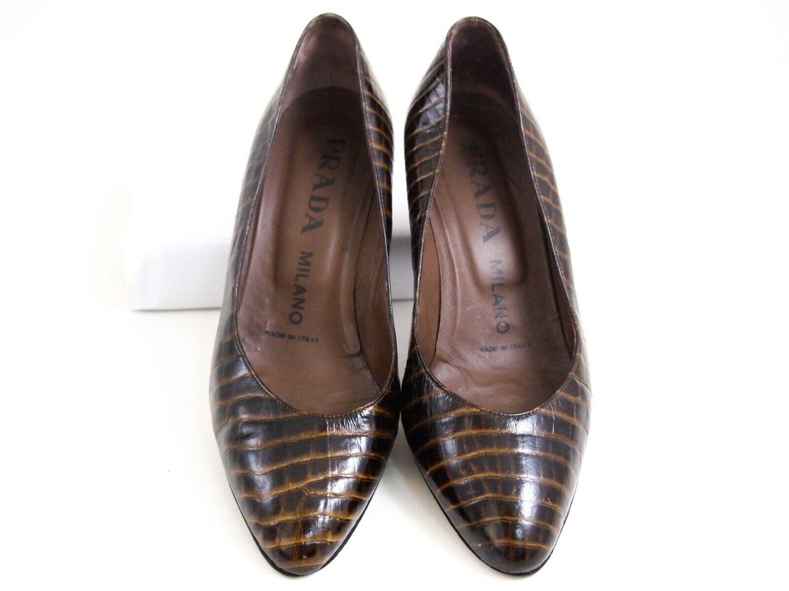 Prada Prada Croc Heels Pumps Brown Womens Size US 7 EU 37 Size US 7 / IT 37 - 2 Thumbnail