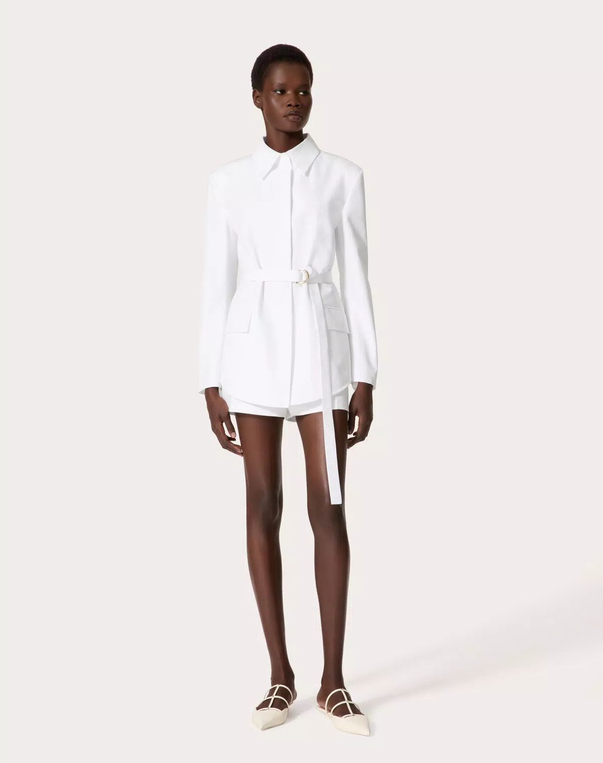 Valentino o1s1wg110625 Compact Popeline Pea Coat in White Size S / US 4 / IT 40 - 4 Thumbnail