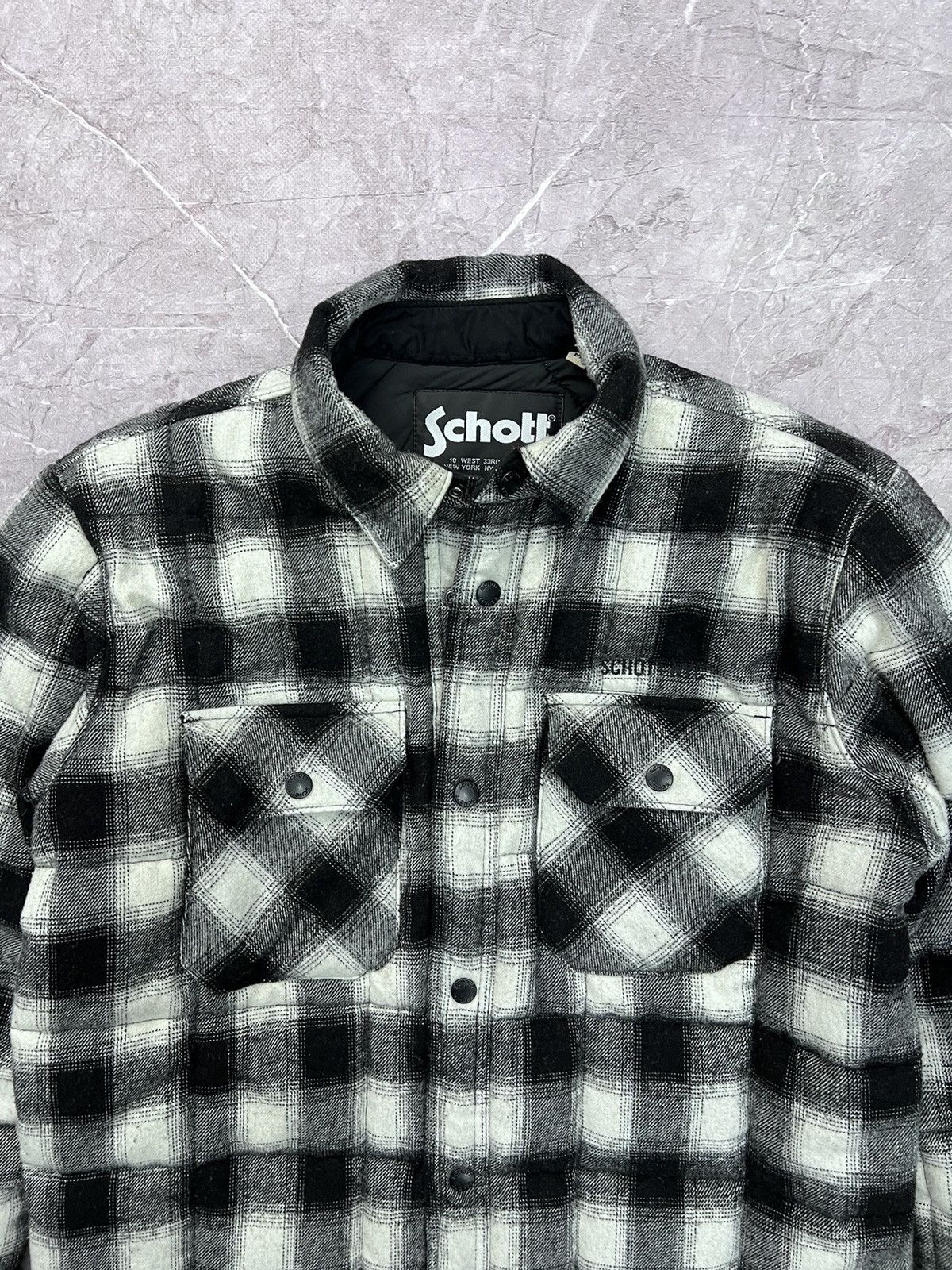 Schott × Vintage Schott NYC DOWN Wool SHIRT BUTTON Jacket BOMBER Size US M / EU 48-50 / 2 - 3 Thumbnail