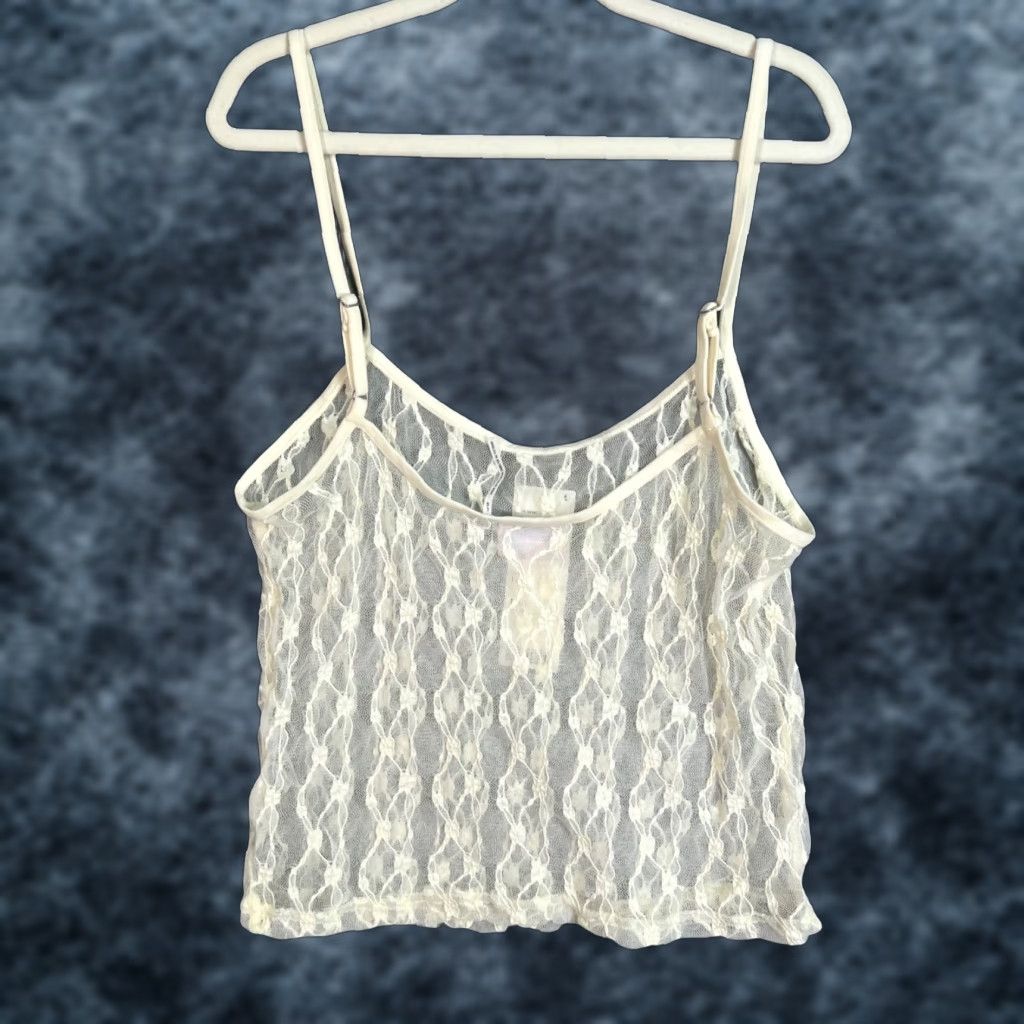 Vintage Out From Under Womens Camisole Tank L Ivory Lace Sheer Spaghetti Strap Top New! Size L / US 10 / IT 46 - 1 Thumbnail
