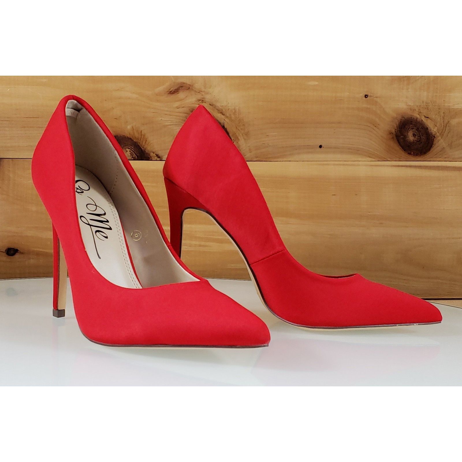 Other So Me Red Sateen Pointy Toe Stiletto Pumps - 4.5" High Heel Size US 8 / IT 38 - 2 Thumbnail