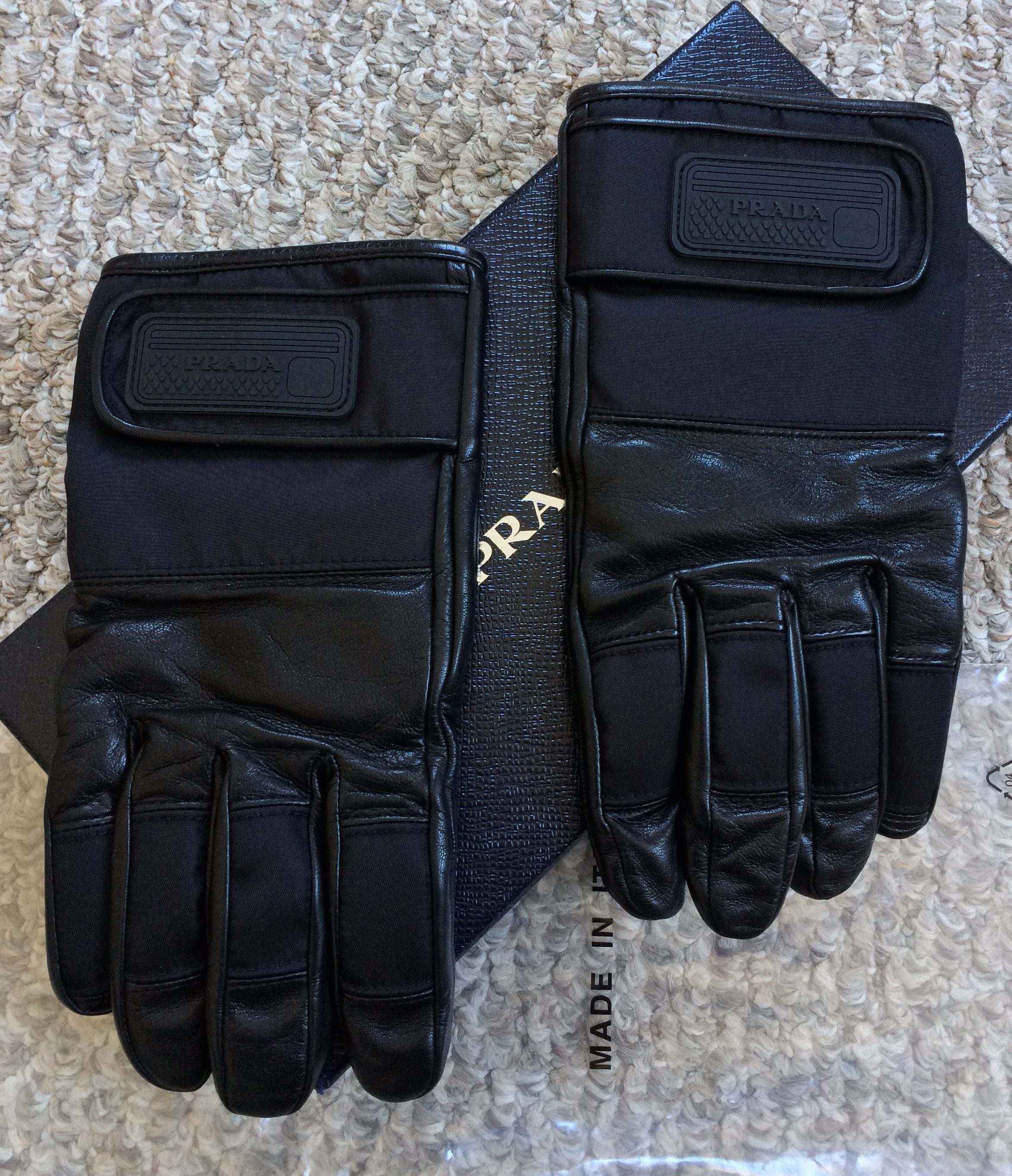 Prada Lambskin Leather Logo Gloves + Box