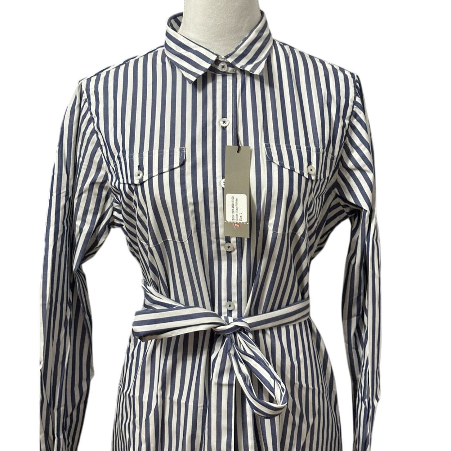 Other Pennington & Bailes Navy White Stripe Belter Shirt Dress L Size L / US 10 / IT 46 - 2 Thumbnail
