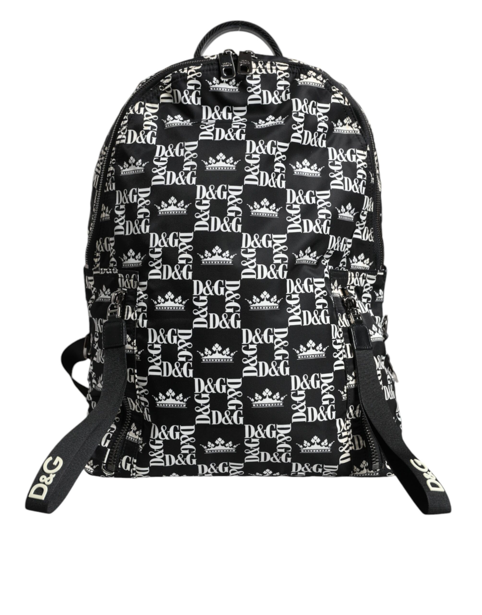 Black White DG Crown Logo Nylon Backpack Men's Bag