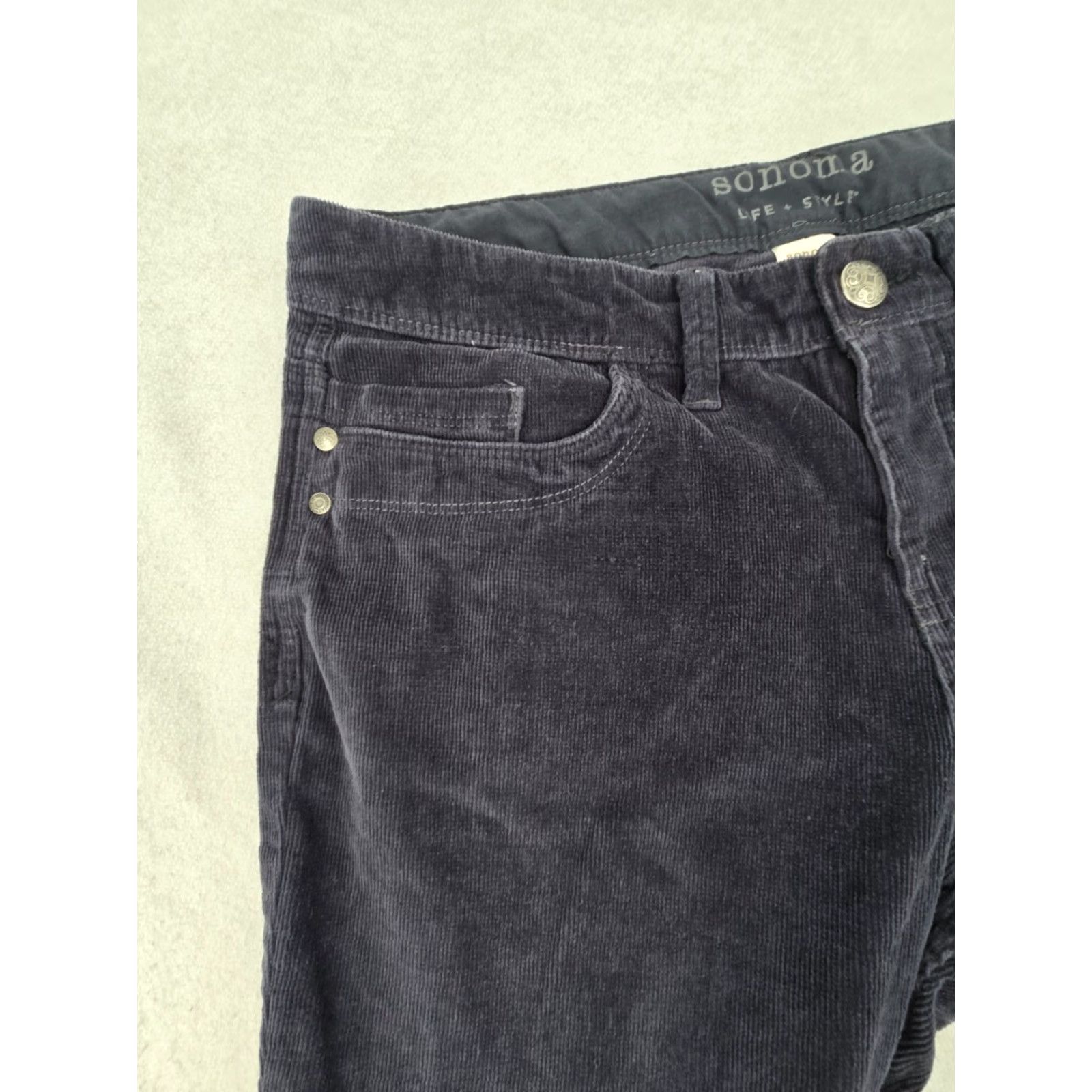 Vintage Sonoma Blue Corduroy Pants Women's 10 Straight Leg Flat Front Zip Button Pockets 30in Inseam Regular Rise Vintage: No Size 32" / US 10 / IT 46 - 7 Thumbnail