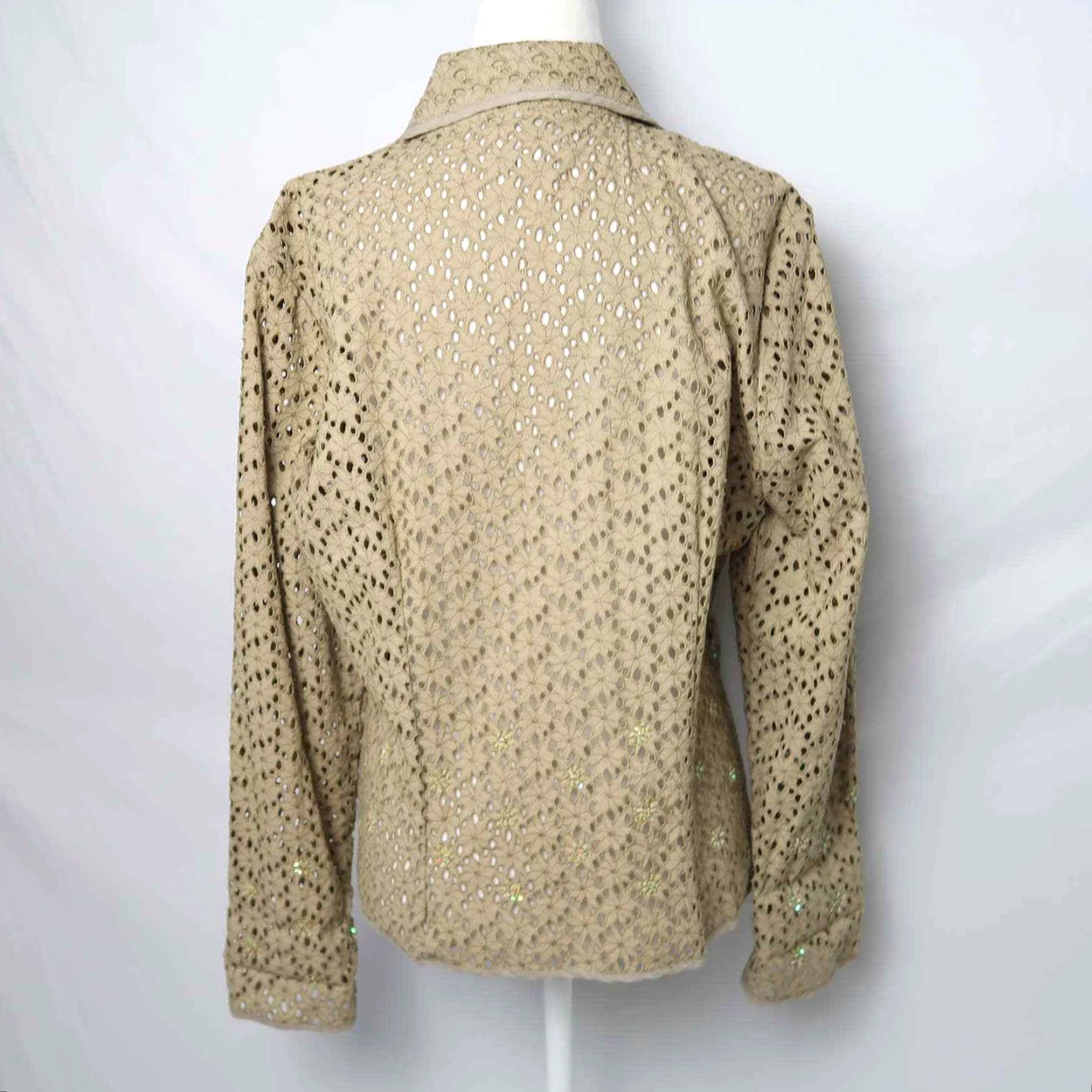 Vintage VINTAGE Yak Magik 90s tan crochet eyelet cutout sequin blazer jacket M Cotton Party Size M / US 6-8 / IT 42-44 - 4 Thumbnail