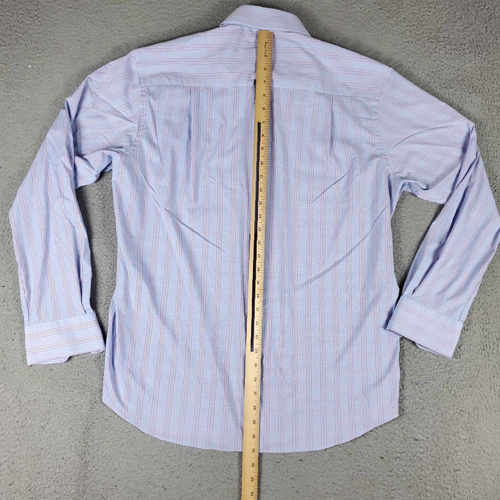 David Donahue David Donahue Shirt Mens 17.5 Blue Plaid Dress Button Size 46R - 3 Thumbnail