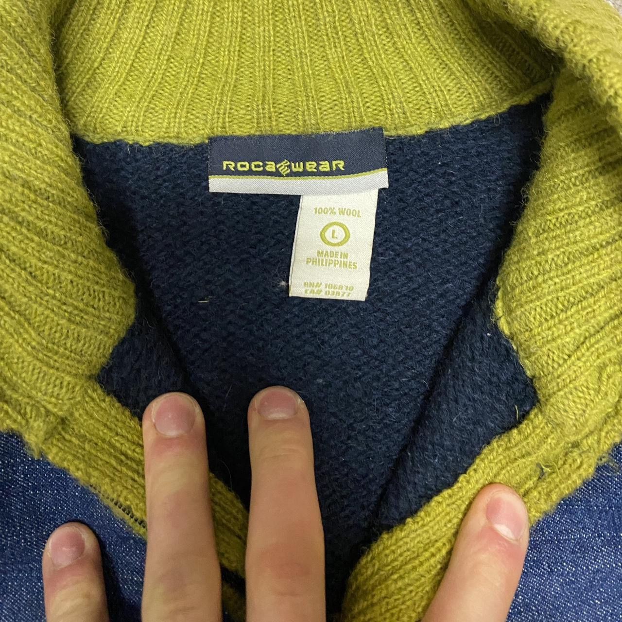 Other Y2K Roca wear wool navy and green zip up sweater Size US L / EU 52-54 / 3 - 4 Thumbnail