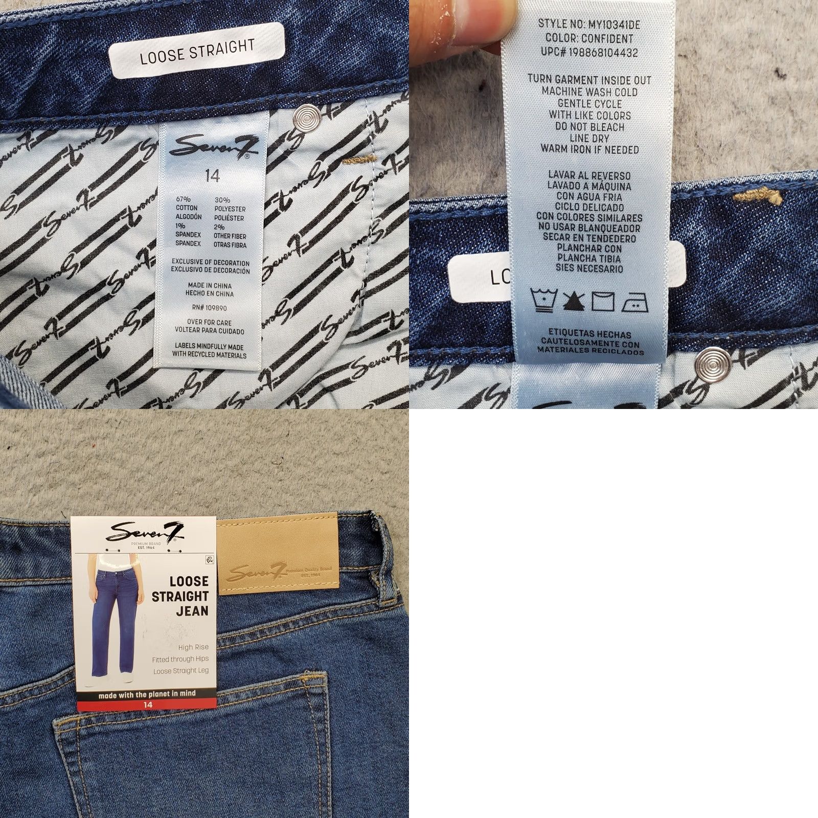 Vintage Seven7 Jeans Womens 14 Blue Denim Stretch Fitted Loose Fit High Rise Straight Leg Jeans Size 36" / US 14 / IT 50 - 8 Thumbnail