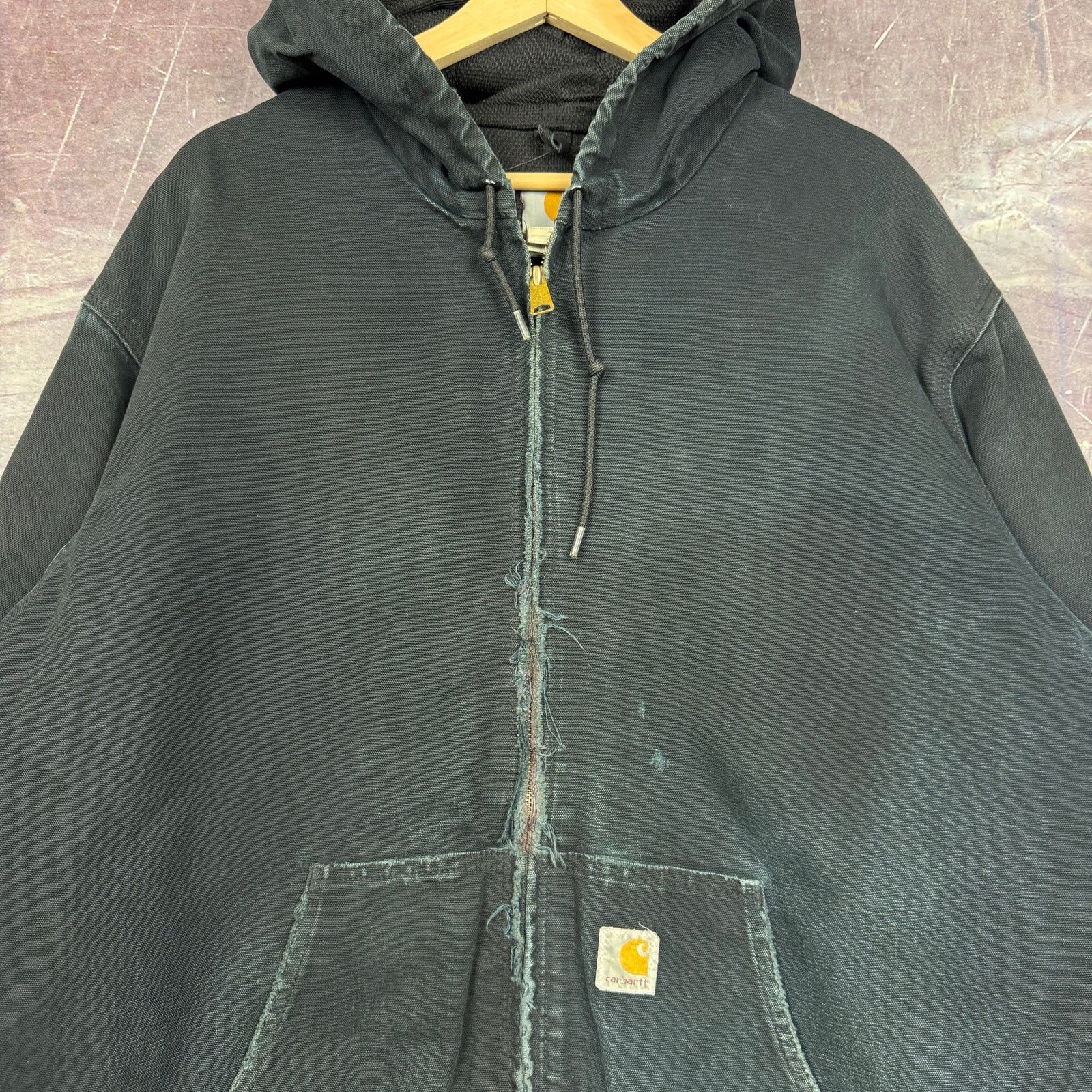 Carhartt × Vintage 90s Faded Black Carhartt Hooded Active Work Jacket XL 2338 Size US XL / EU 56 / 4 - 6 Thumbnail