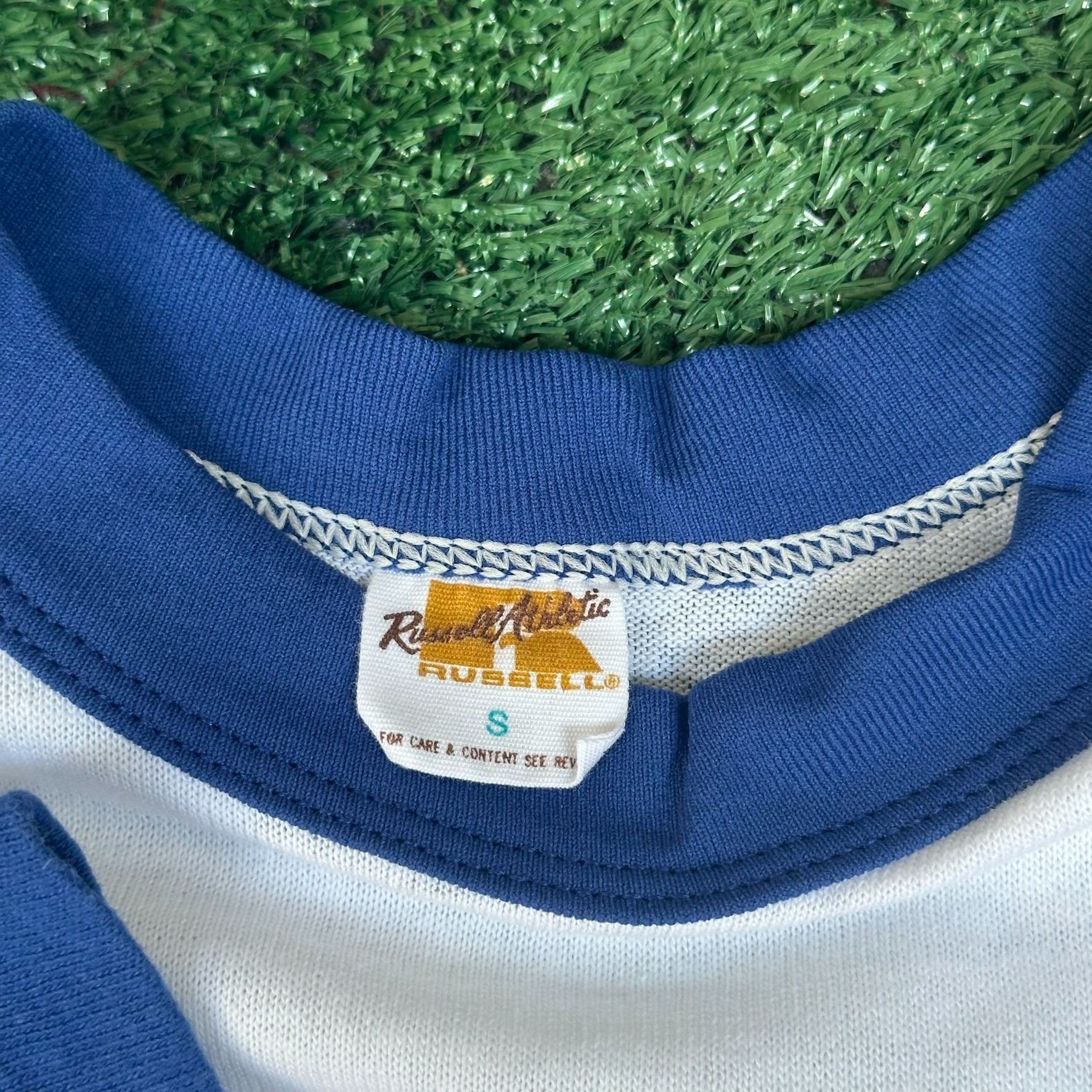 Russell Athletic Vintage 70s Russell White/Blue Raglan T-Shirt Blank Plain 3/ Size US S / EU 44-46 / 1 - 3 Thumbnail