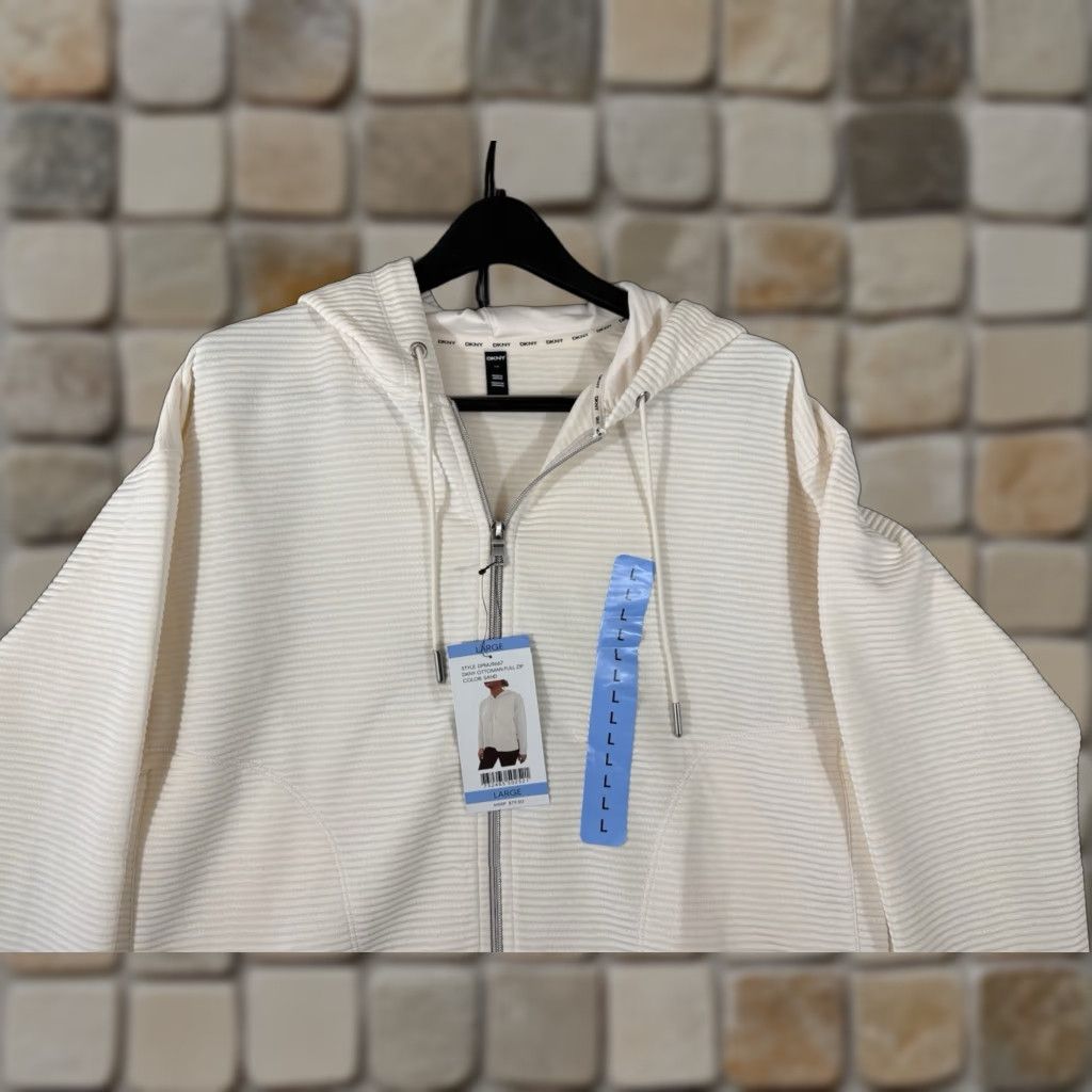 DKNY DKNY Full Zip Hoodie Sweatshirt Women Size L Sand Ivory Pink Ribbed NWT Size L / US 10 / IT 46 - 1 Thumbnail