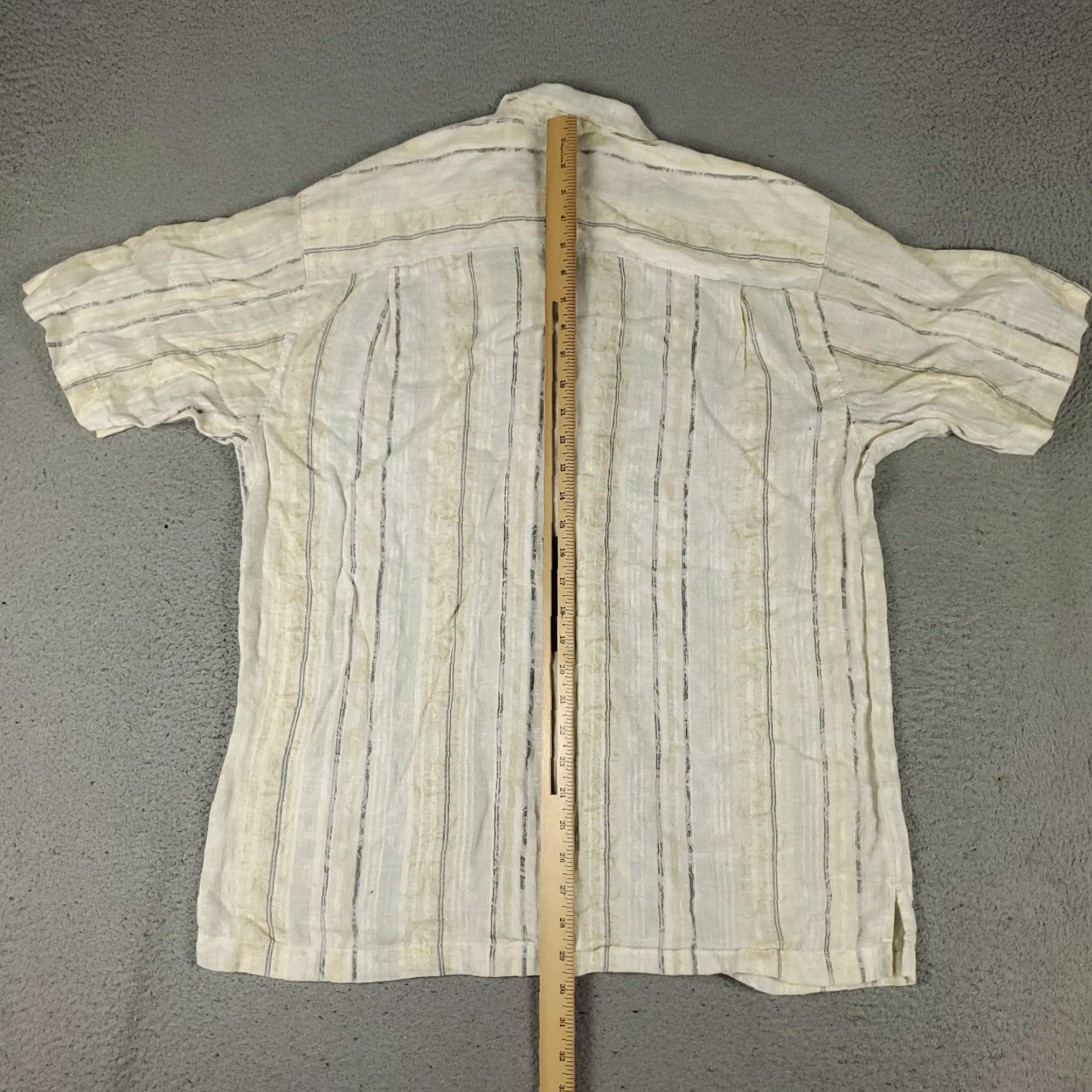 Tommy Bahama Tommy Bahama Linen Shirt Beige Striped Button-Up Short Sleeve Mens Medium Aloha Size US M / EU 48-50 / 2 - 4 Thumbnail