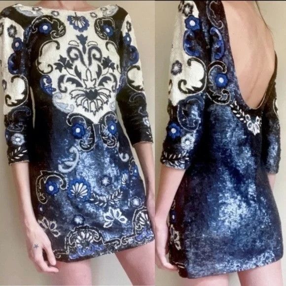 For Love & Lemons Needle & Thread Midnight Floral Sequin Mini Dress Size XS / US 0-2 / IT 36-38 - 9 Thumbnail