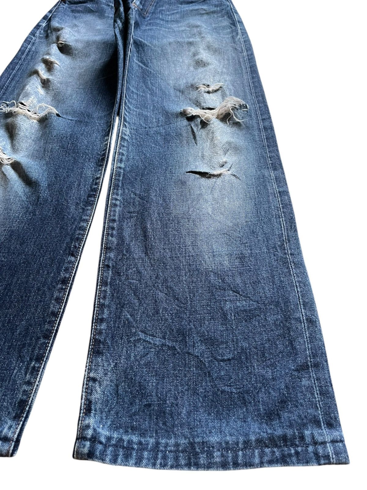 Vintage × Wrangler Wrangler Blue Bell Selvedge Blue Wash Distressed Baggy Jeans Size US 28 / EU 44 - 8 Thumbnail