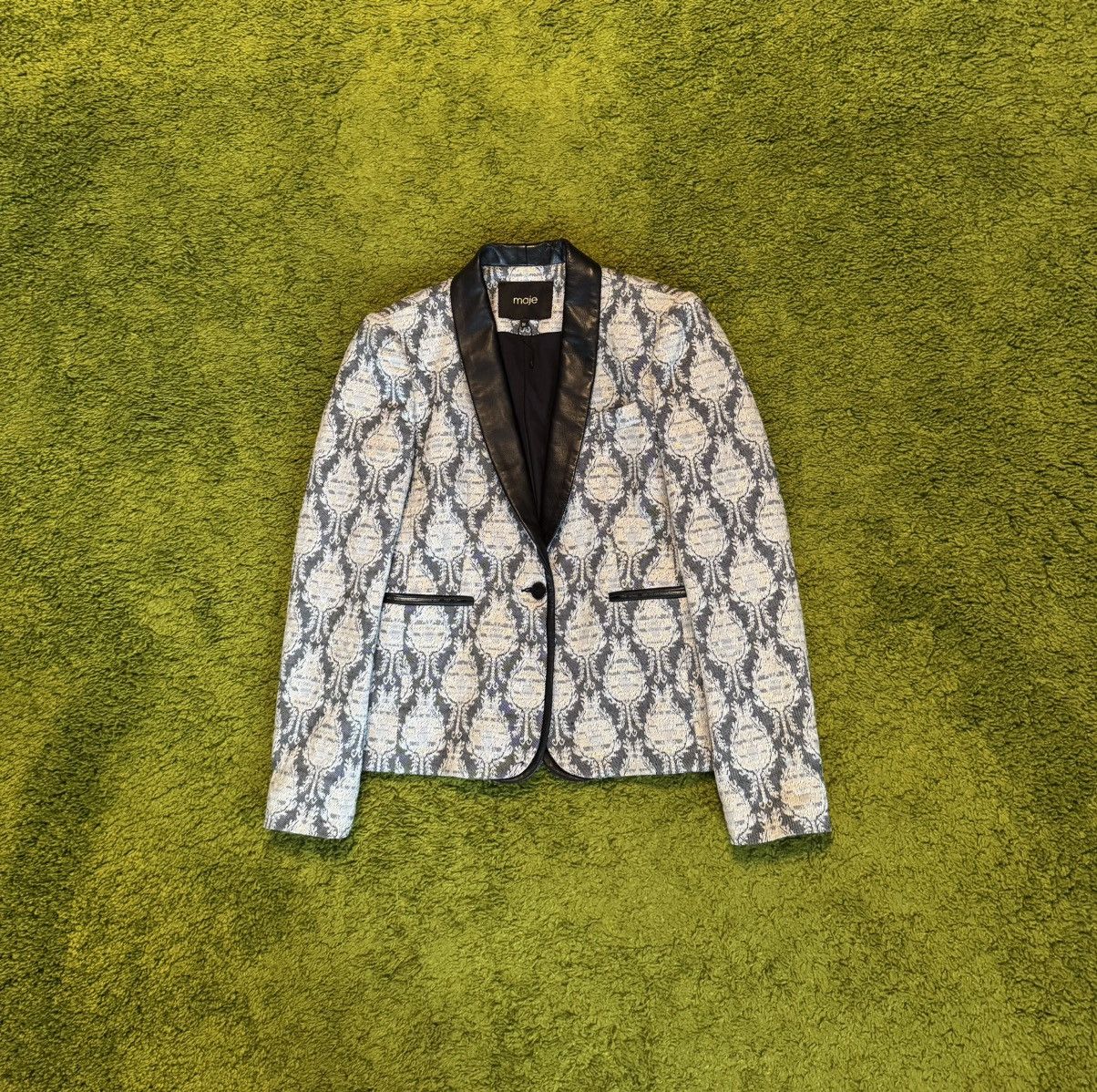 Designer × Maje Maje oldmoney style jacquard blazer with leather collar Size S / US 4 / IT 40 - 1 Thumbnail