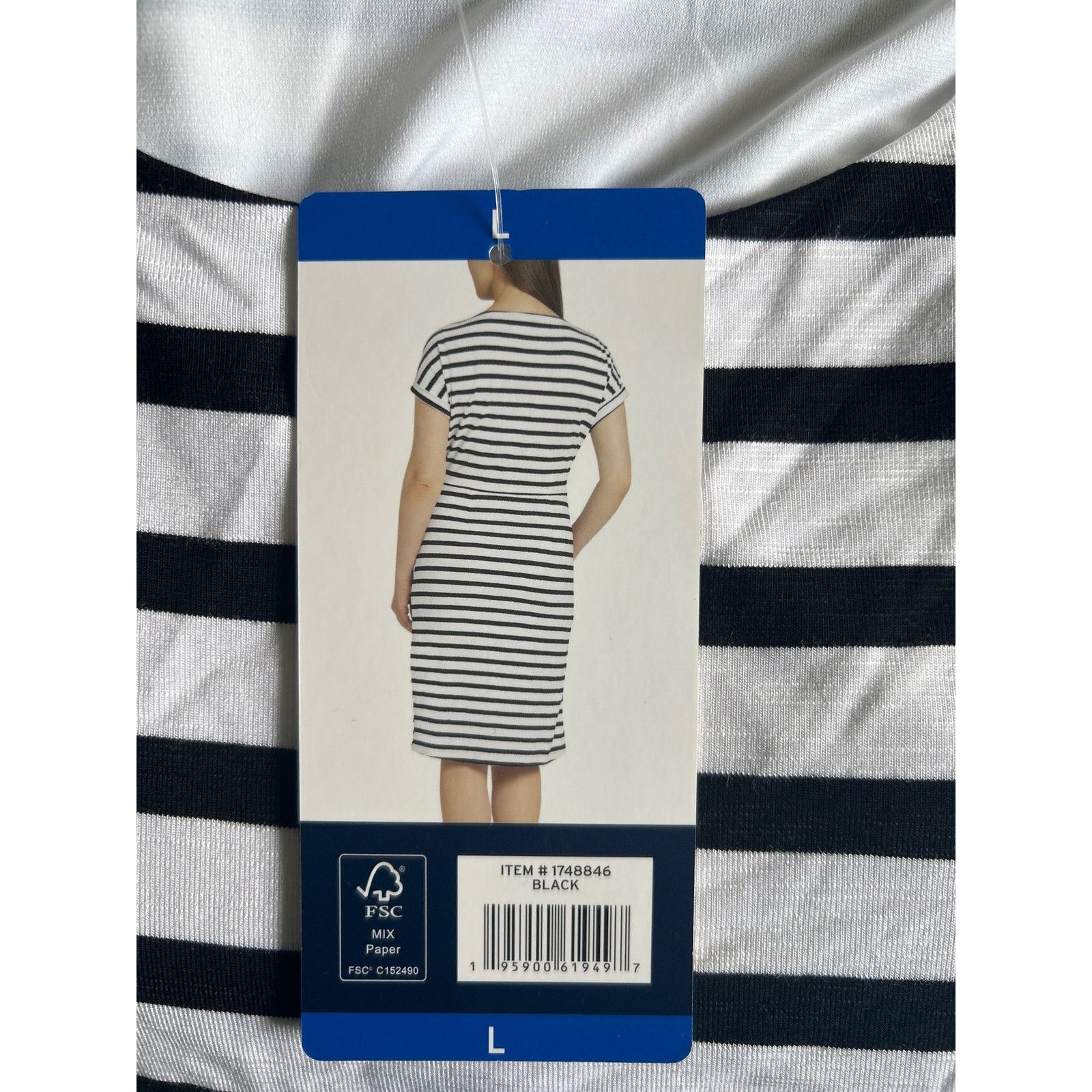 Chaps Chaps Women's Crewneck Black / White Stripe Knit Dress Large Size L / US 10 / IT 46 - 5 Thumbnail
