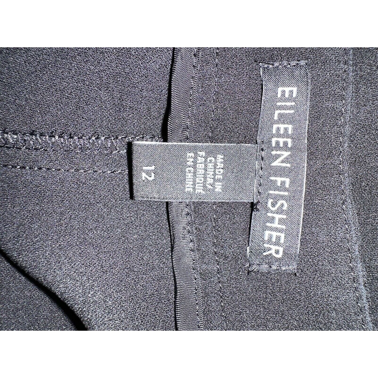 Eileen Fisher EILEEN FISHER Sz 12 Black Silk Georgette Crepe Stripe Pants Size 34" / US 12 / IT 48 - 6 Thumbnail