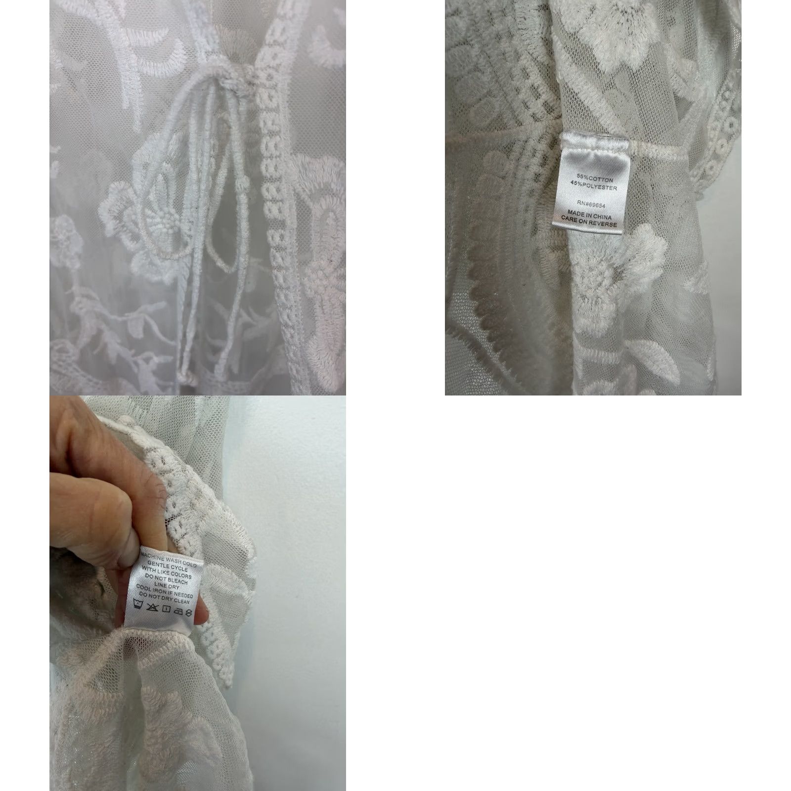 Vintage Lace Sheer Floral Kimono Duster Womens Large White Festival Fairy Coquette Tie Size L / US 10 / IT 46 - 8 Thumbnail