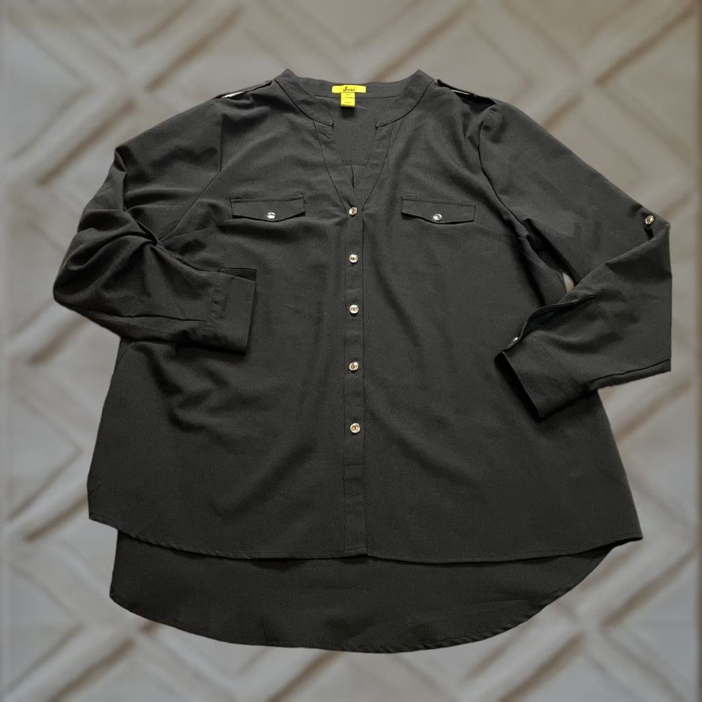 Vintage Finesse Blouse Button Shirt Womens 3XL Black Long Sleeve Polyester Top Ladies Size XXL / US 16-18 / IT 52-54 - 1 Thumbnail
