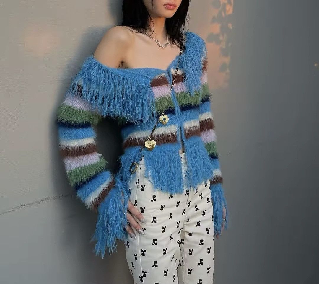 Other Knitwear Striped Design Y2k Off Shoulder Sweater Cardigan Size S / US 4 / IT 40 - 1 Thumbnail