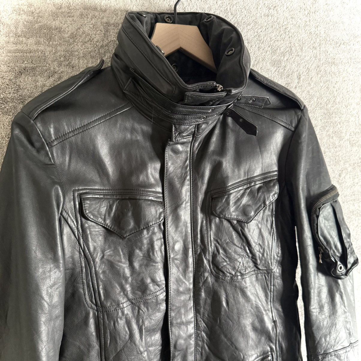 Yohji Yamamoto AW08 Kyoji Maruyama Jersey Cowhide Leather Military Jacket Size US M / EU 48-50 / 2 - 3 Thumbnail