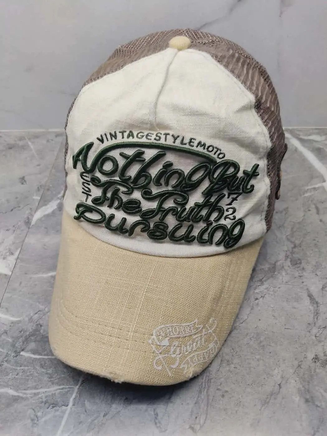 image of Vintage Style Moto Distressed Cap Hat in Mix, Men's