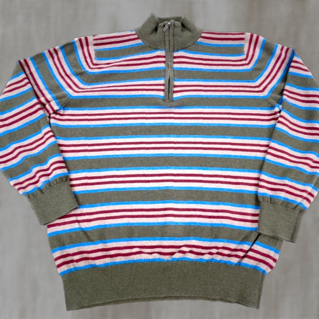 Vintage LL Bean Sweater Men Medium Brown Red Pullover Quarter Zip Striped Soft Knit Slim Knitwear 1/4 Zip Fall Winter Casual Modern Golf Walking Mens Size US M / EU 48-50 / 2 - 1 Thumbnail