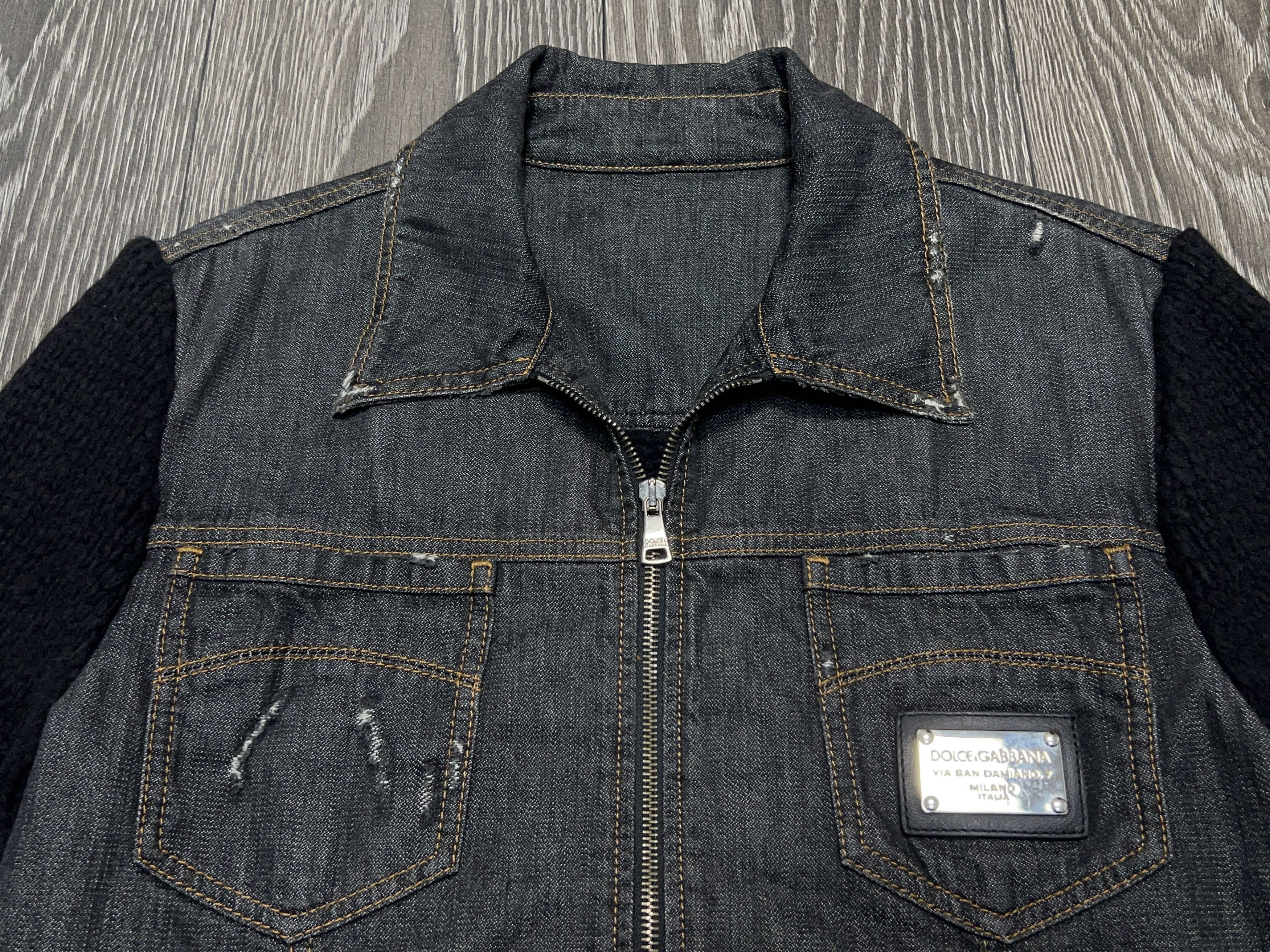 Dolce & Gabbana Mens Distressed Wool Denim Hybrid Jacket Bomber Size US L / EU 52-54 / 3 - 3 Thumbnail