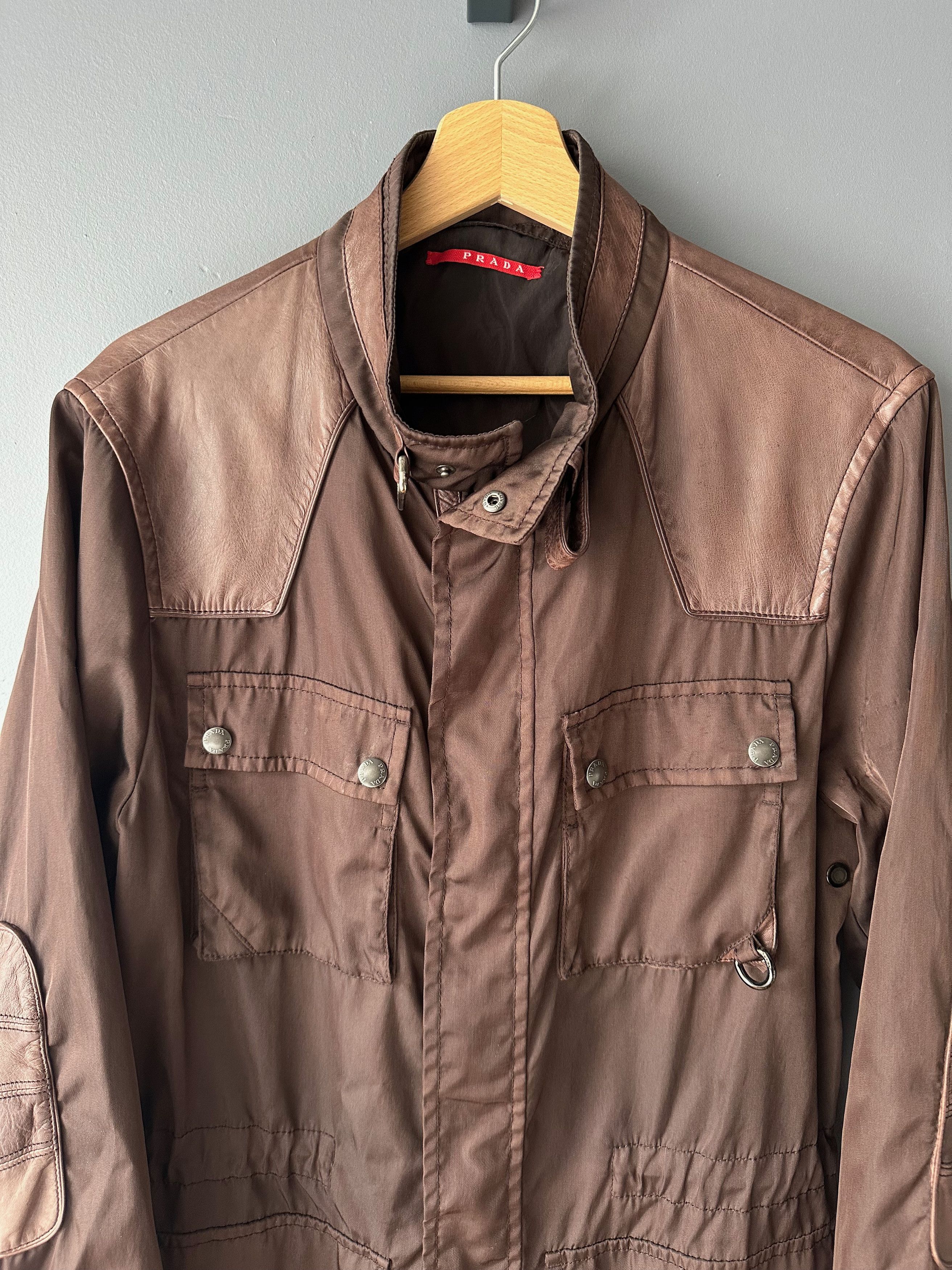 Prada 2006 Vintage Prada Brown Nylon Leather Coat Jacket Size US L / EU 52-54 / 3 - 2 Thumbnail