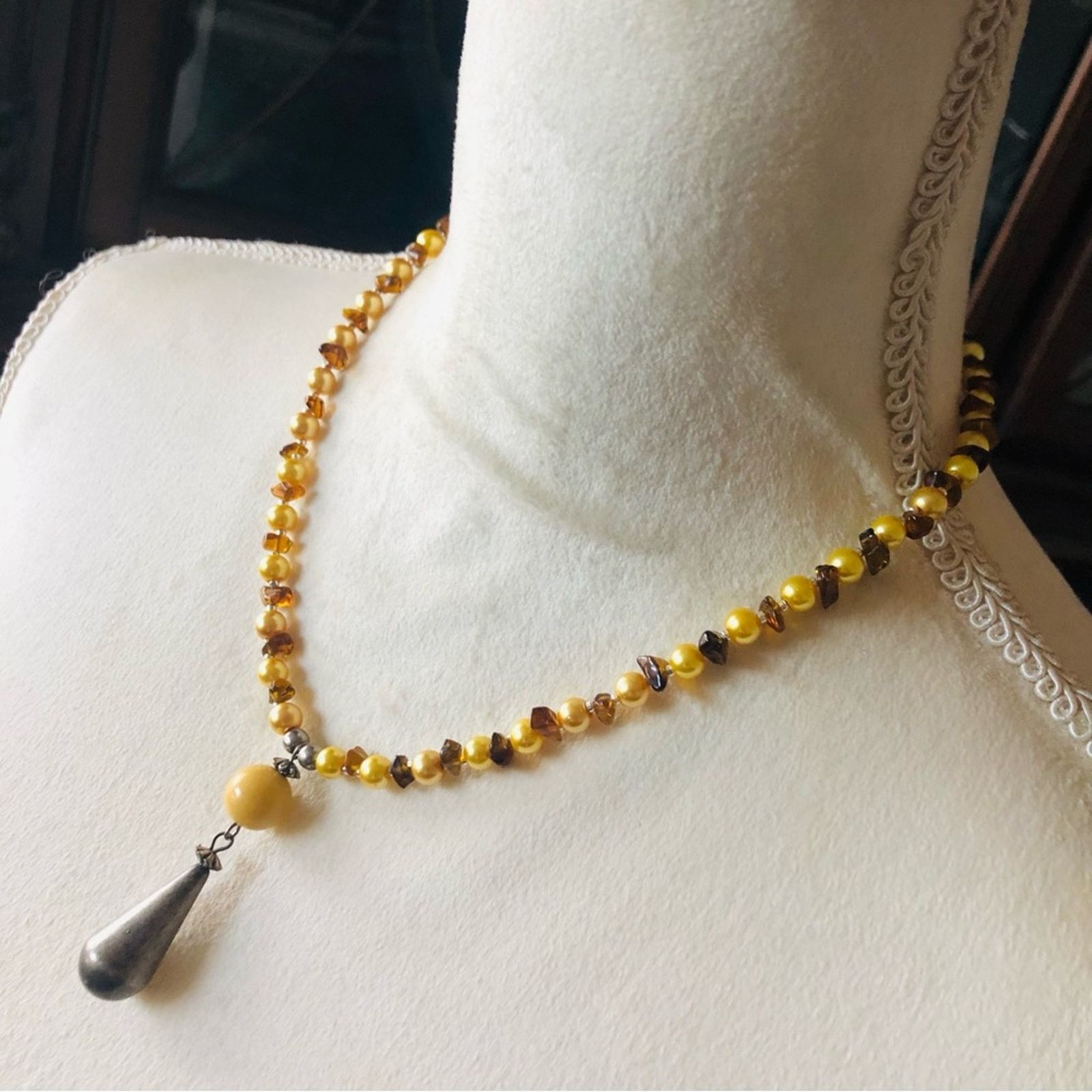 Handmade Handcrafted raindrop pendant Czech glass lynx stone necklace Size ONE SIZE - 3 Thumbnail