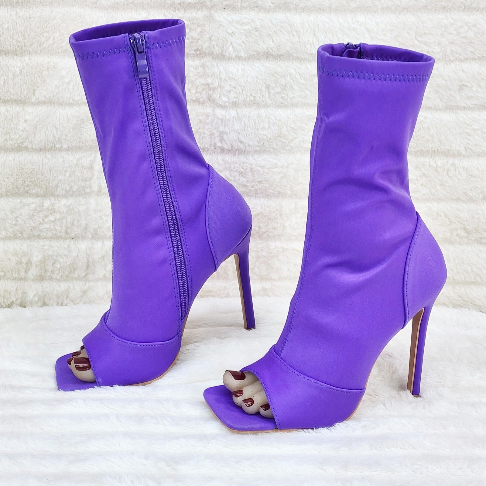 Other Bold Purple Stretch Square Open Toe High Heel Ankle Boots (U Size US 9 / IT 39 - 2 Thumbnail