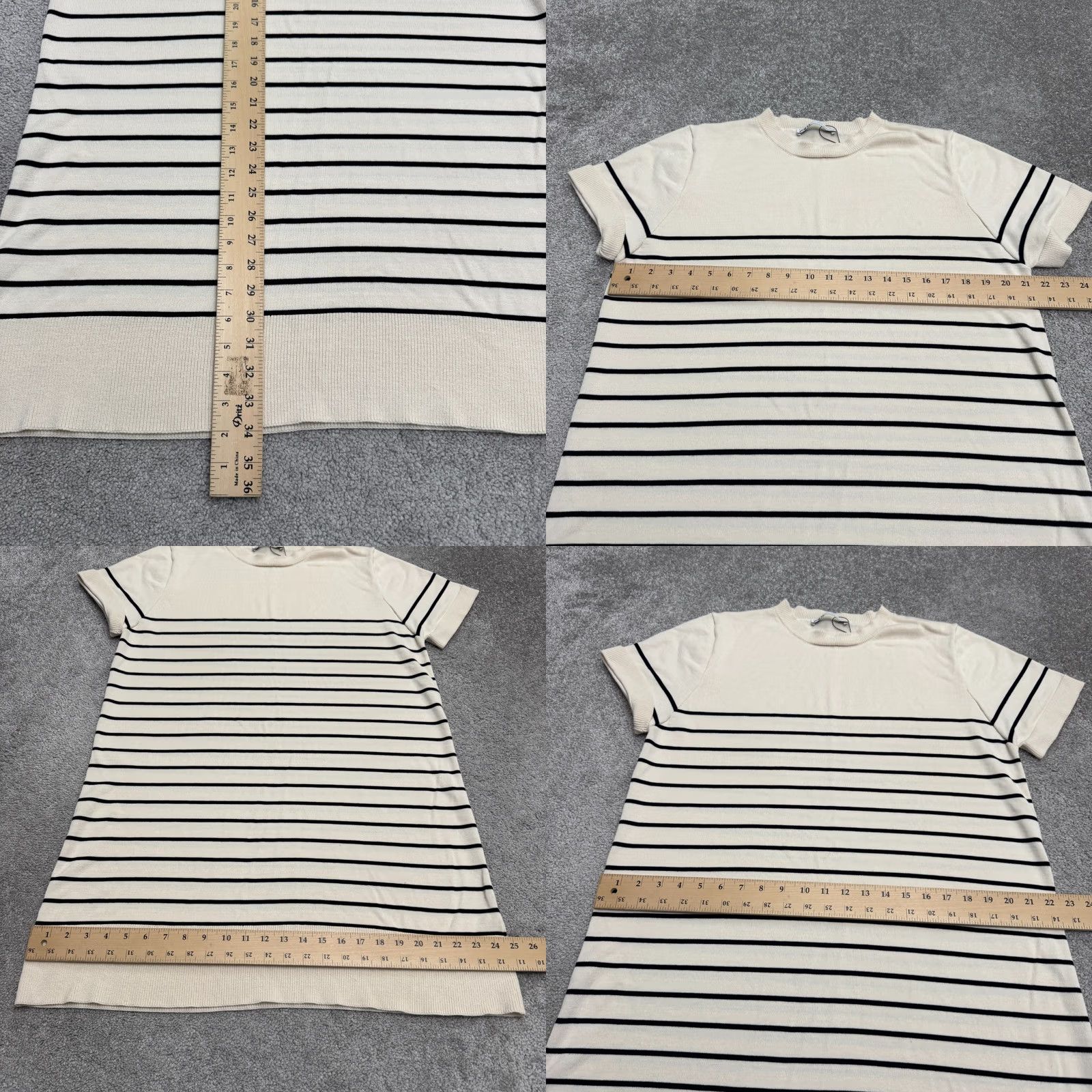 Zara Zara Midi Shift Dress Womens XL Beige Black Crew Knit Short Sleeve Striped Size 40" / US 18 - 8 Thumbnail