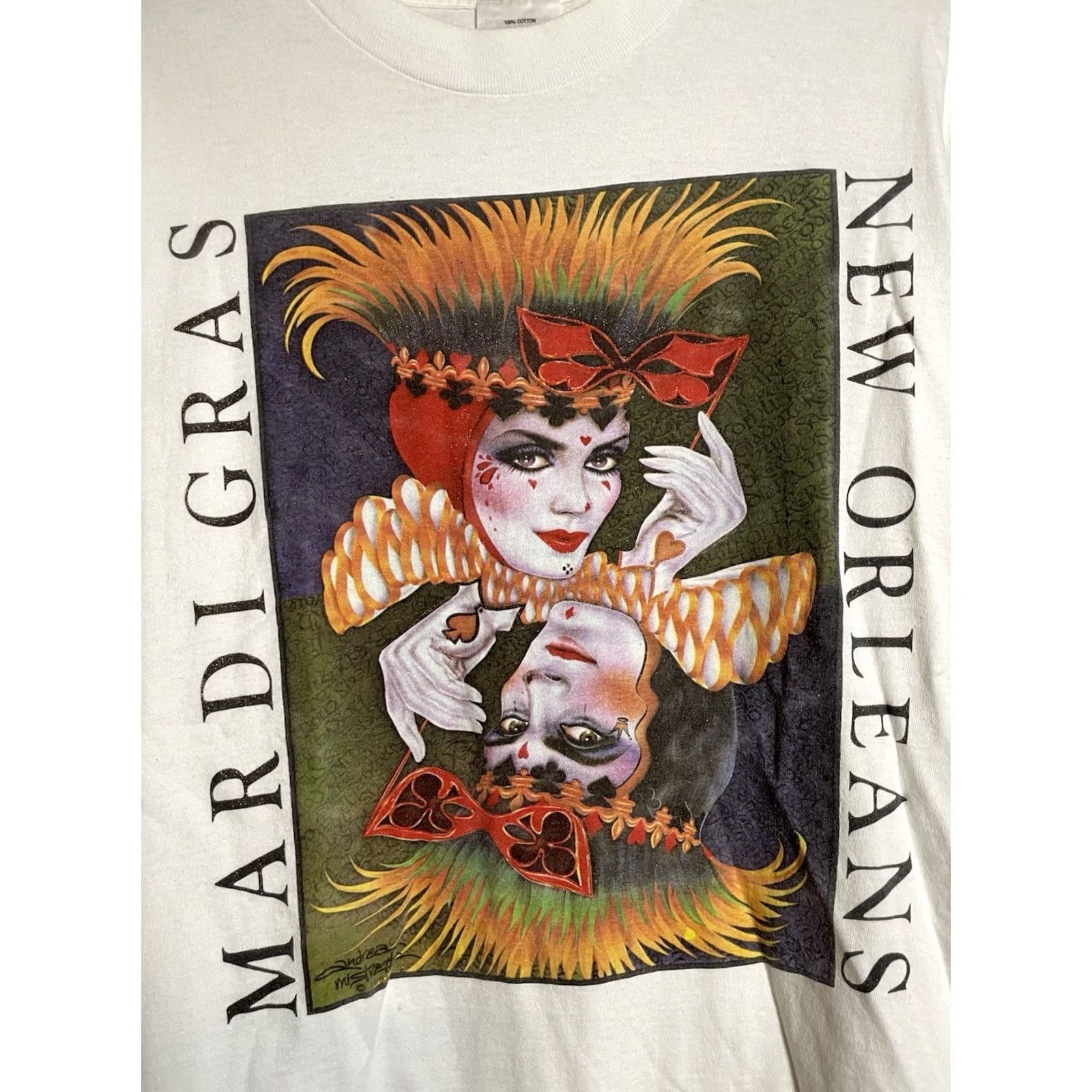TEE JAYS VINTAGE Tee Jays T-Shirt White Mardi Gras New Orleans Graphic Print Short Sleeve Regular Size US L / EU 52-54 / 3 - 5 Thumbnail