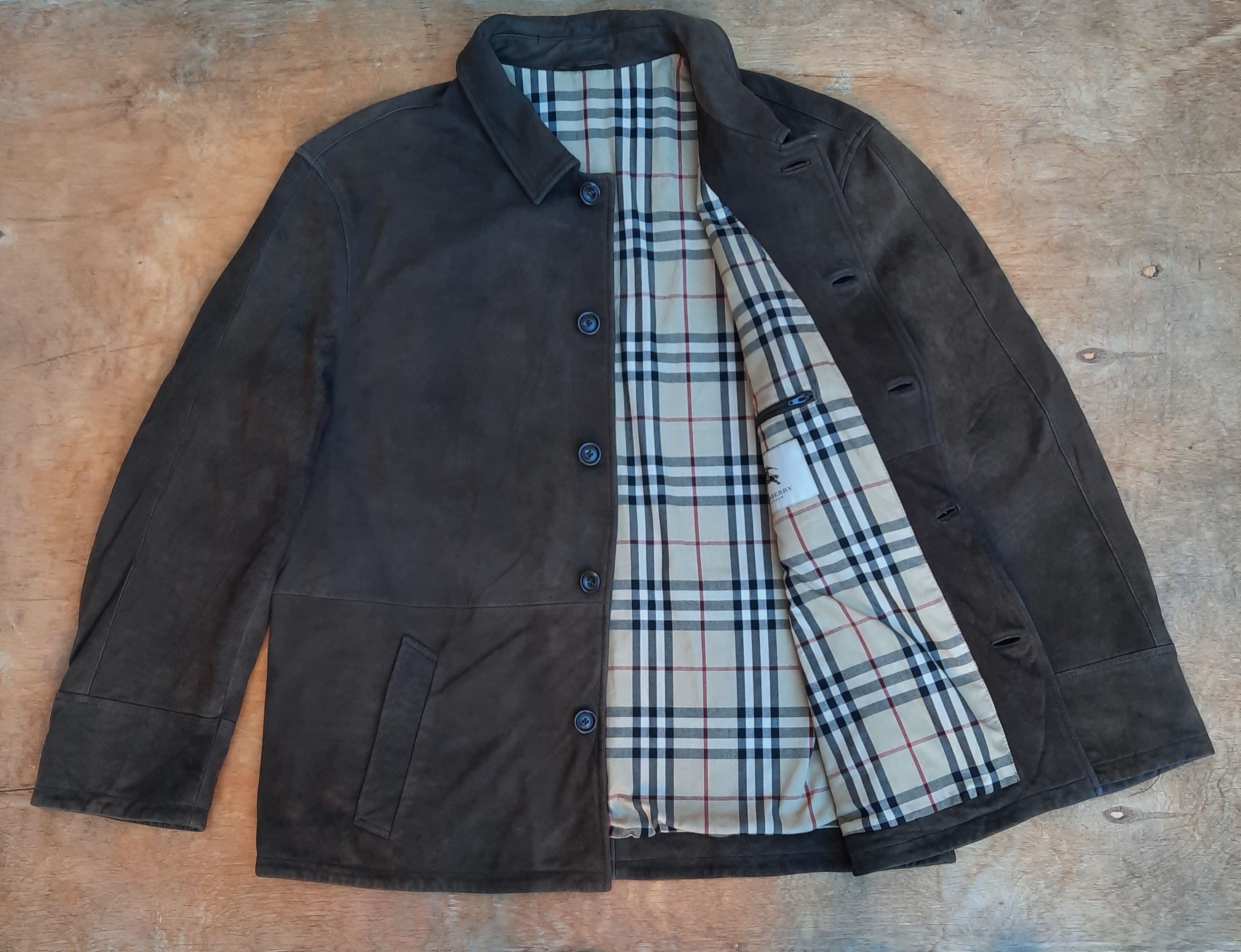Burberry Burberry Vintage 90s Leather Jacket Classic Khaki Coat Size US L / EU 52-54 / 3 - 1 Thumbnail