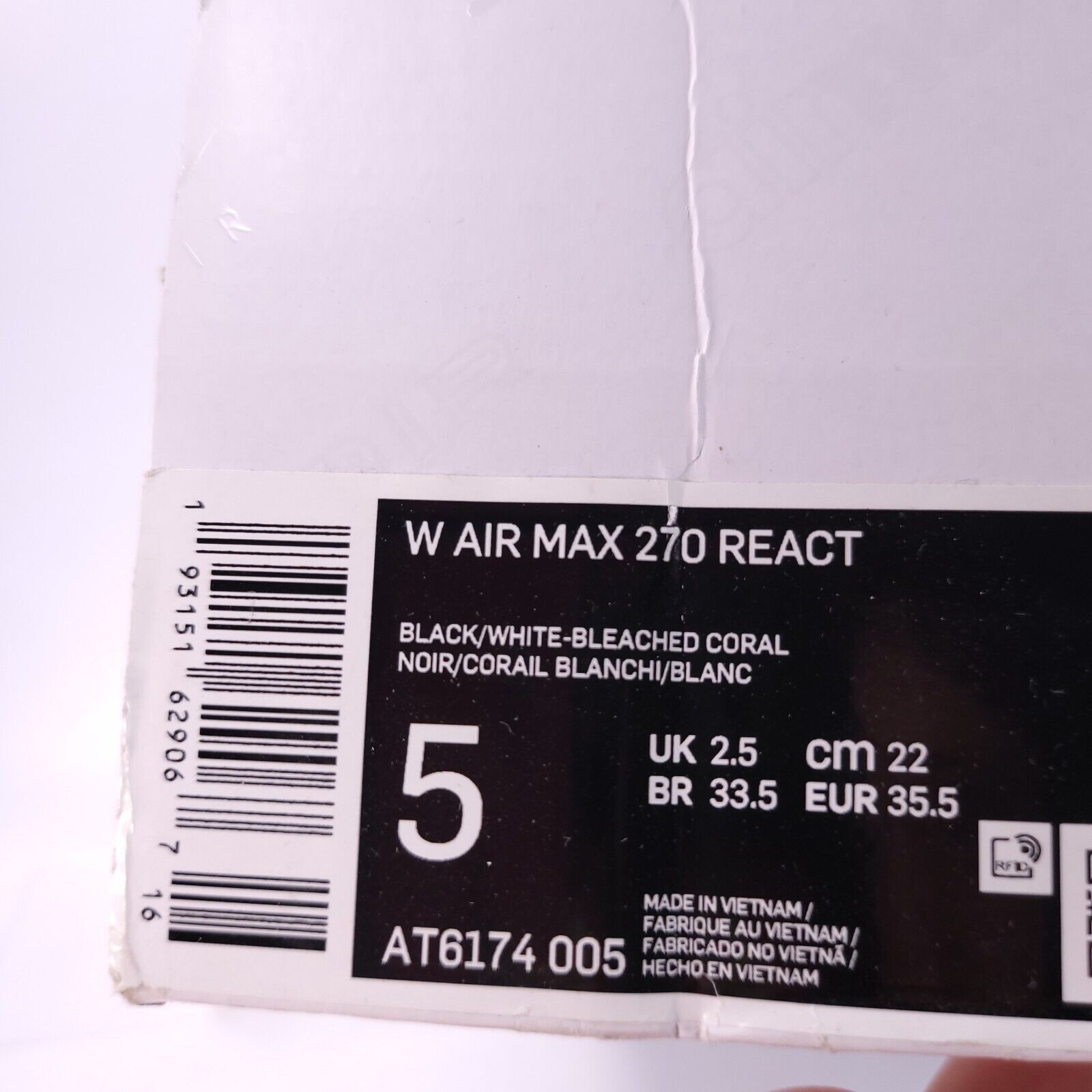 Nike Nike Air Max 270 React Shoe Womens Size 5 AT6174-005 White Size US 5 / IT 35 - 9 Thumbnail