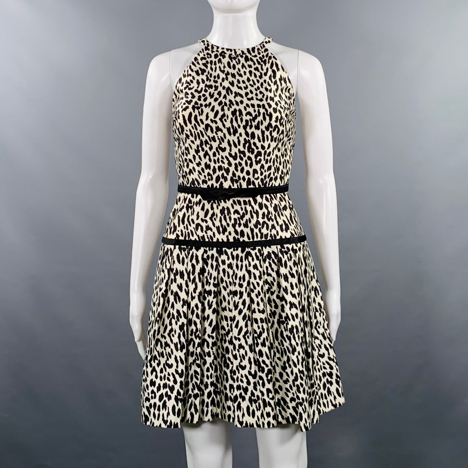 Size S White Black Animal Print Halter Cocktail Dress