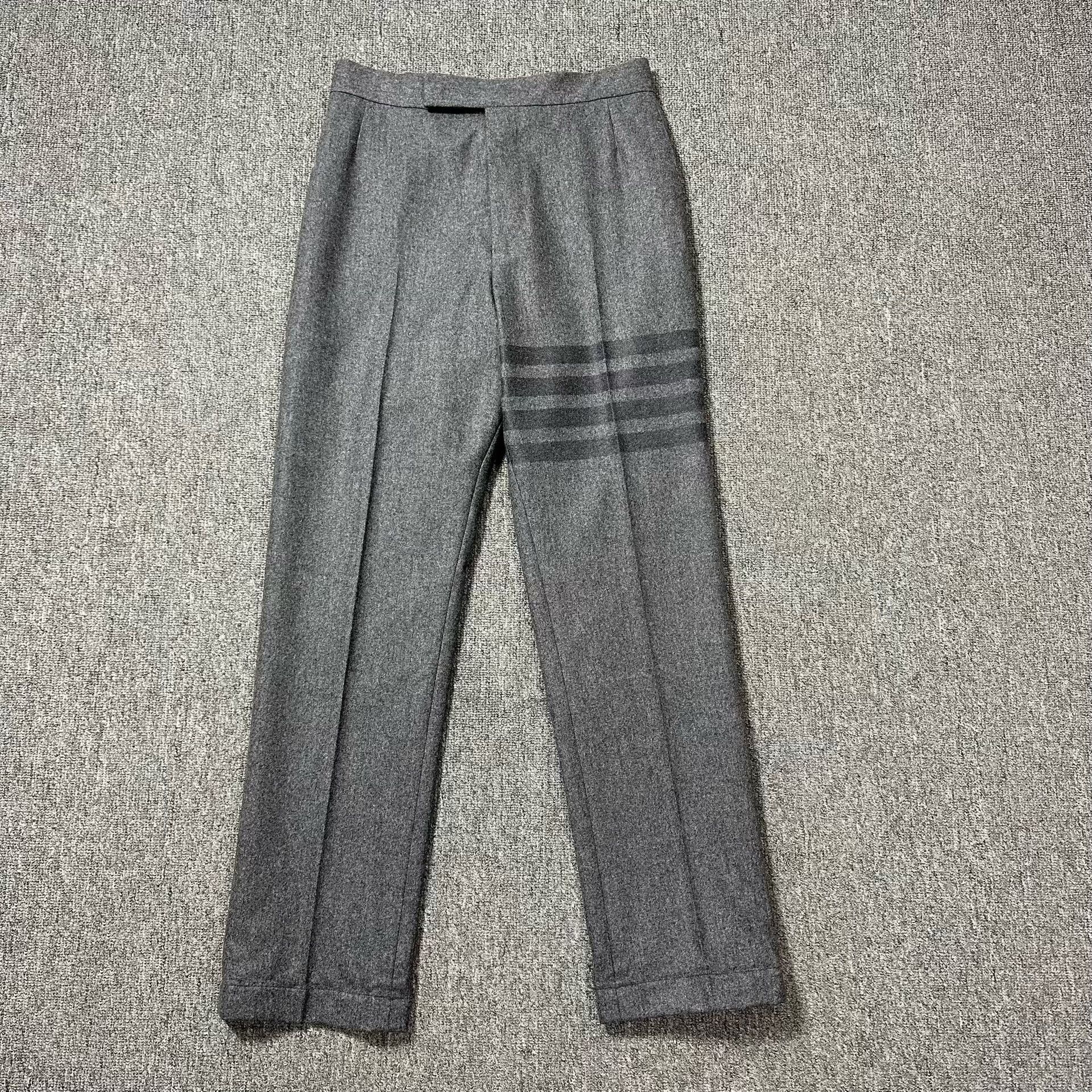 Thom Browne Thom Browne Gray Four Stripes Wool Trousers Size US 26 / EU 42 - 1 Thumbnail