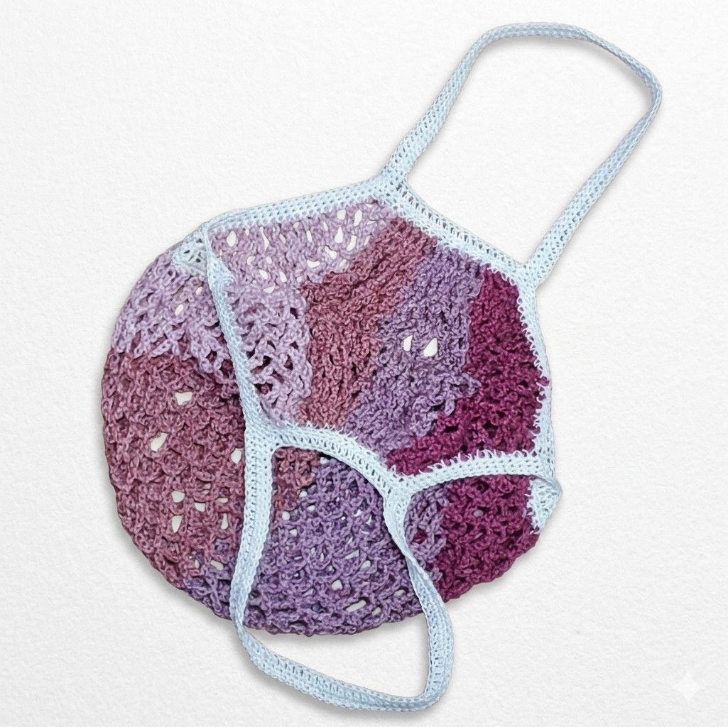 Handmade Market Bag Burgundy Handmade Crochet French Net Tote Sack Size ONE SIZE - 2 Thumbnail