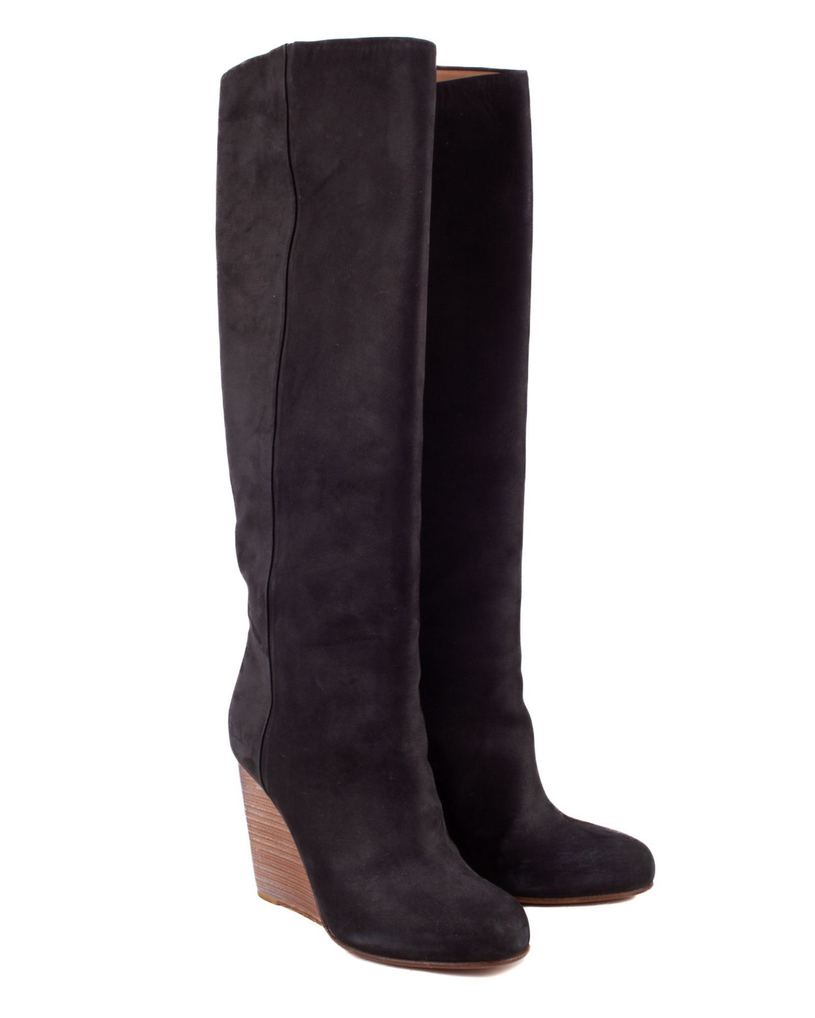 Maison Margiela Black Leather Lucite Wedge Heel Shoes Boots, Women's (Size 9)